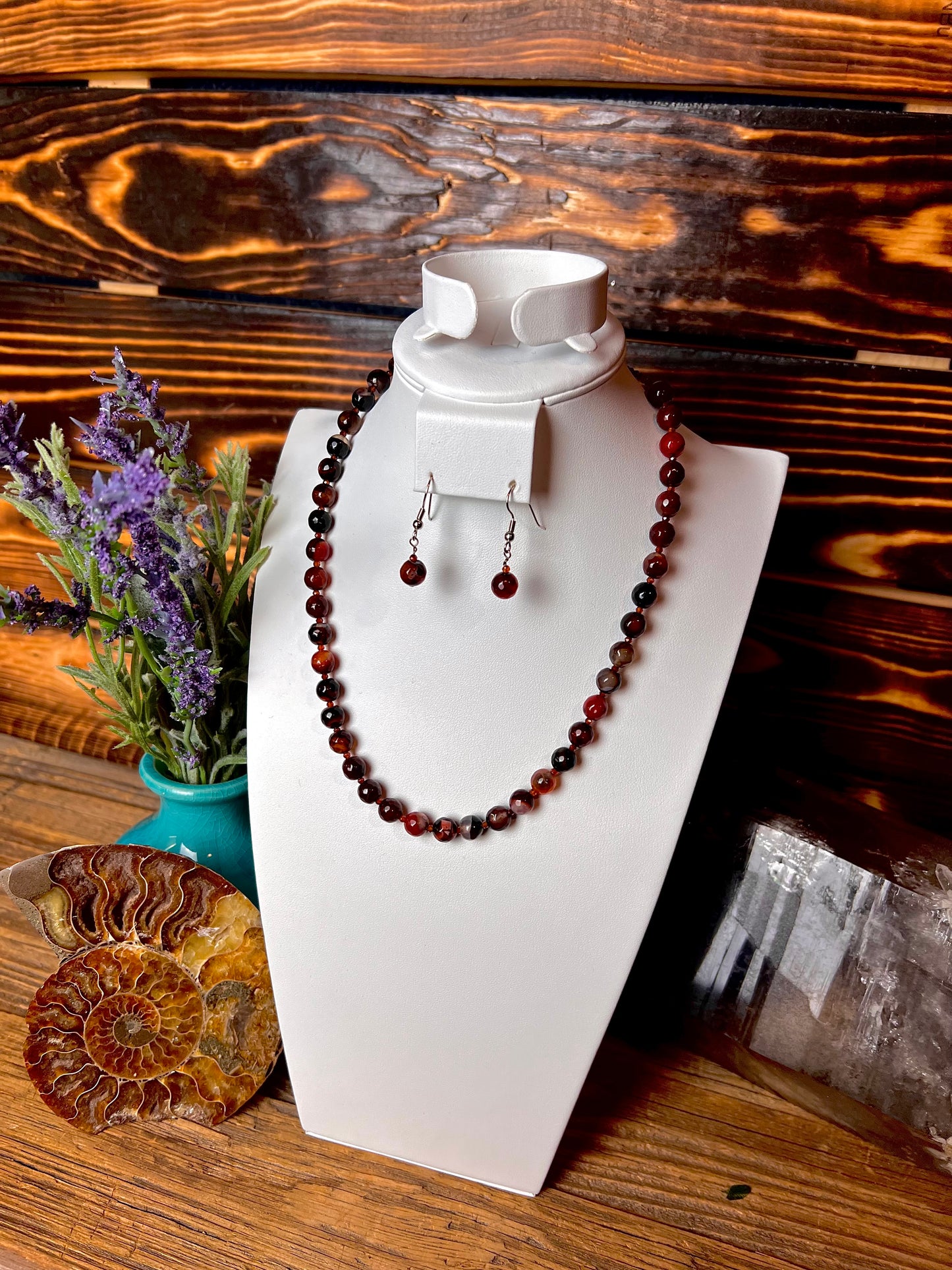 Carnelian Faceted Bead Necklace & Earring Set