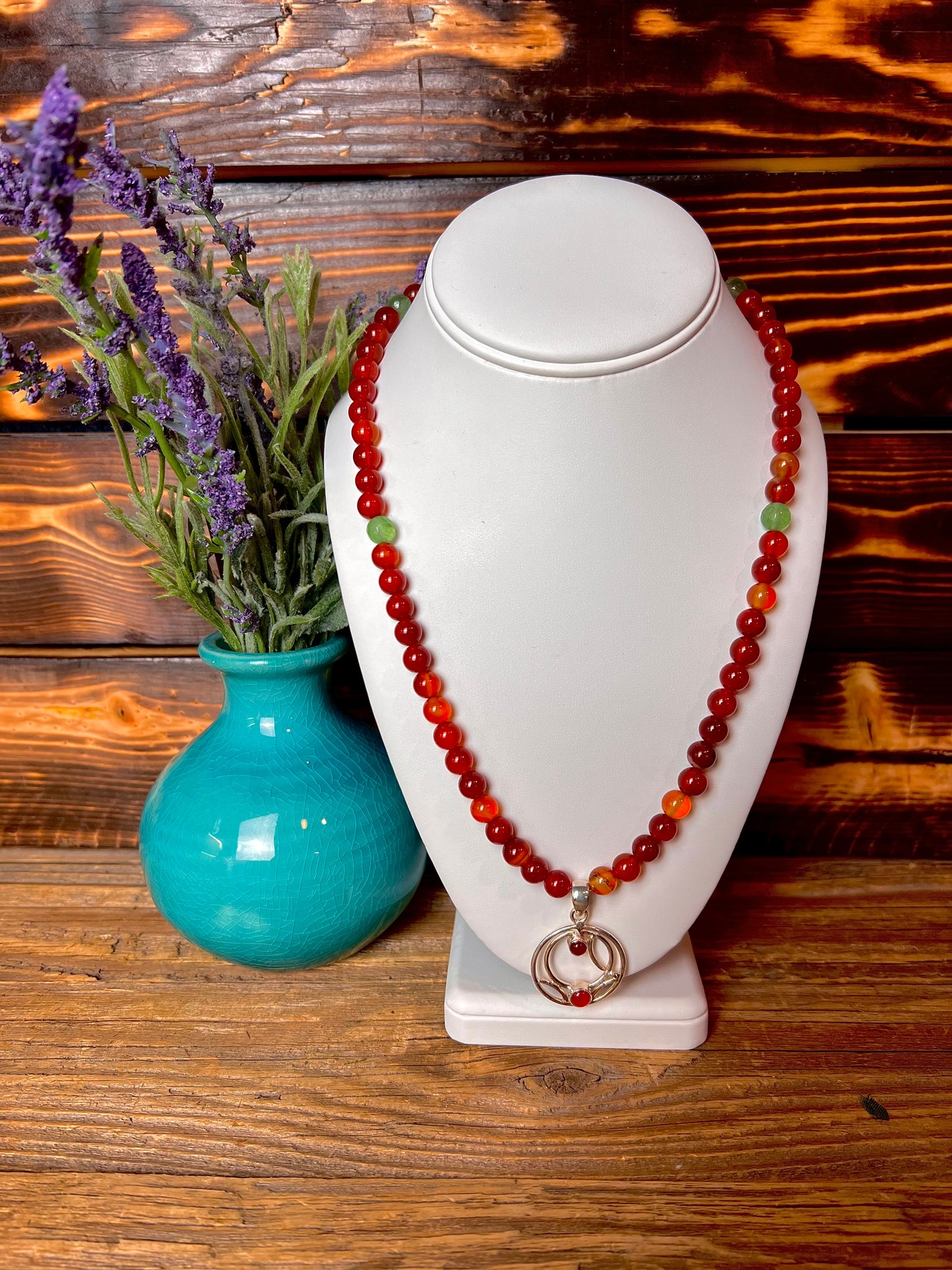 Carnelian & Chrysoprase Necklace w/ Carnelian Swirl Pendant