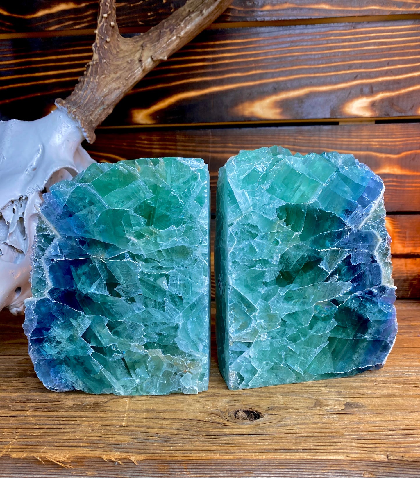 Rainbow Fluorite Hand-Carved Bookends