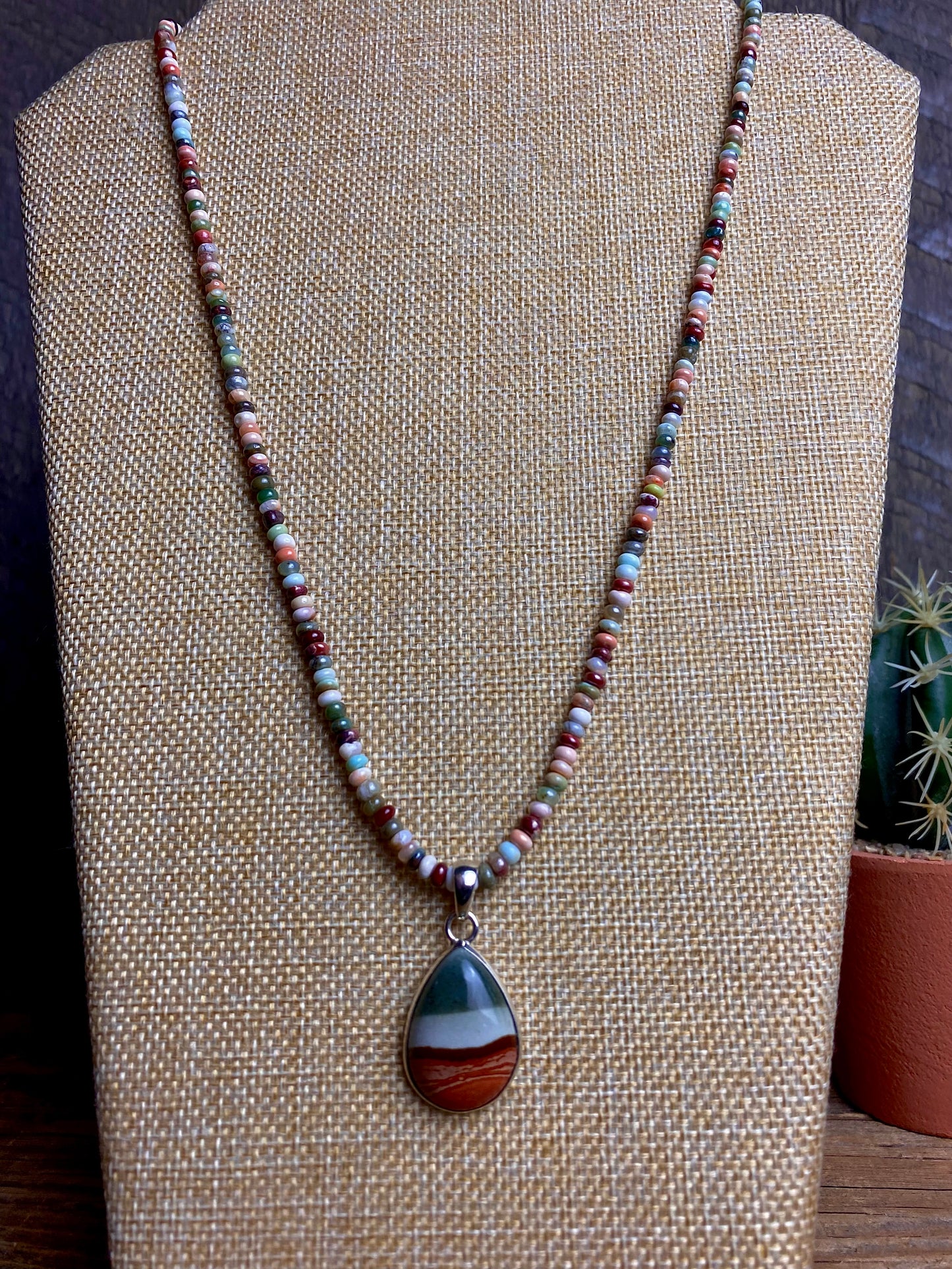 Multi-Colored Opal Necklace w/ Landscape Jasper Pendant