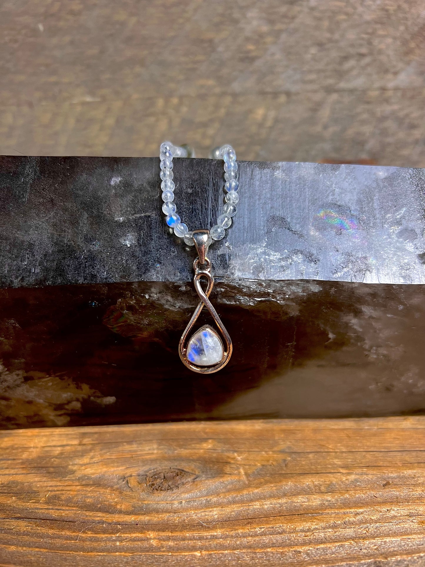 Rainbow Moonstone Swirl Necklace