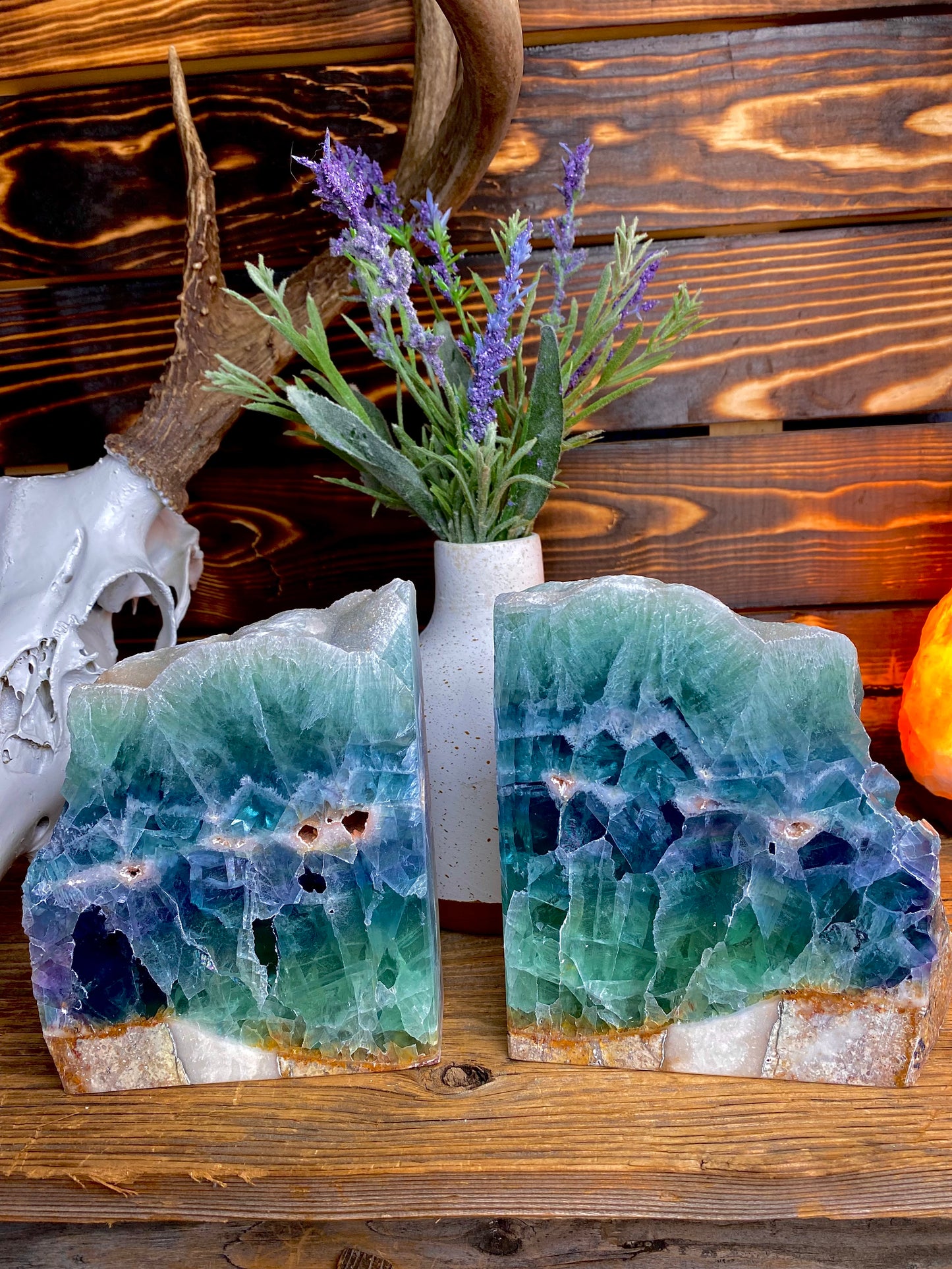Rainbow Fluorite Hand-Carved Bookends