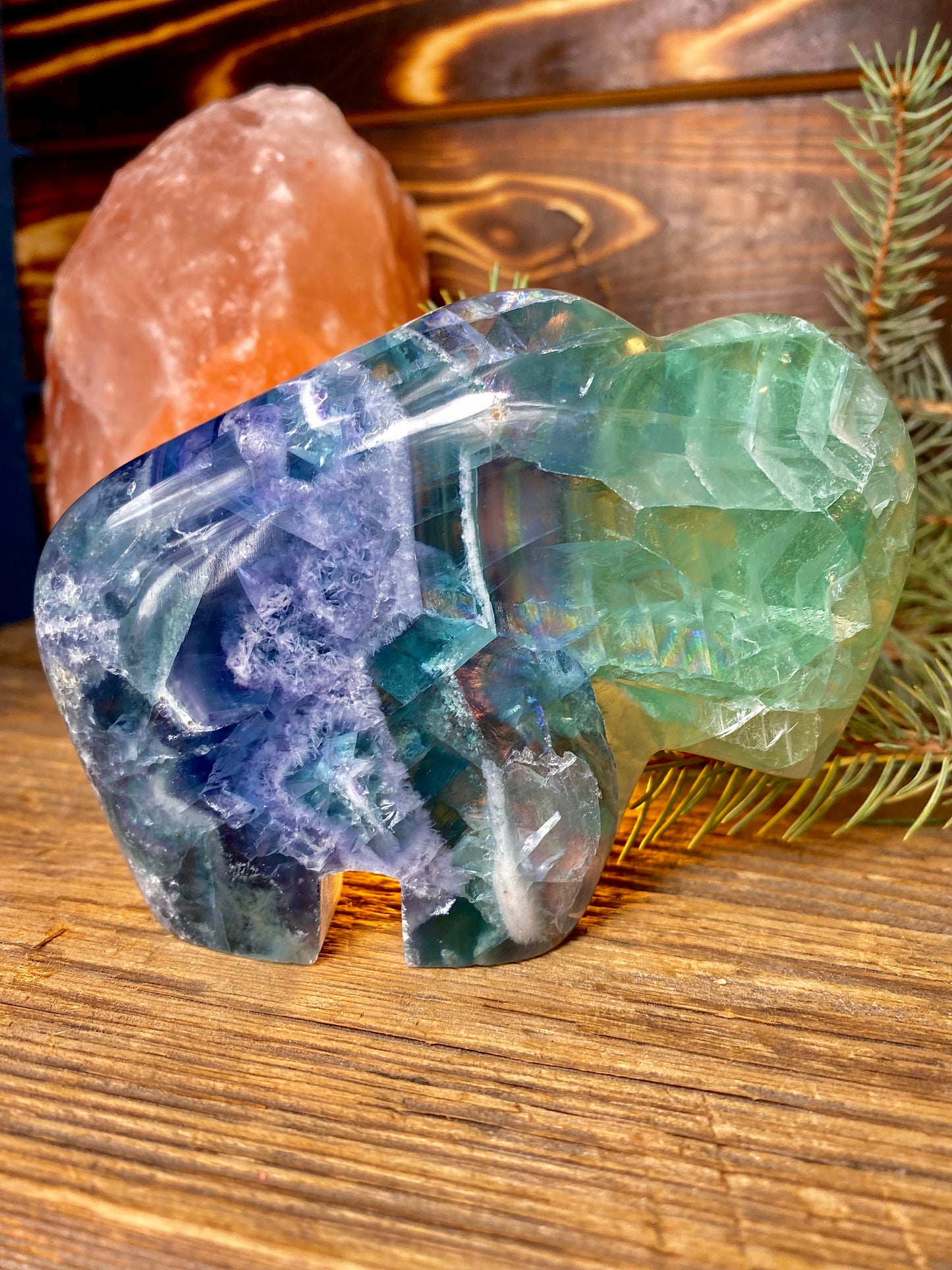 Rainbow Fluorite Hand-Carved Buffalo
