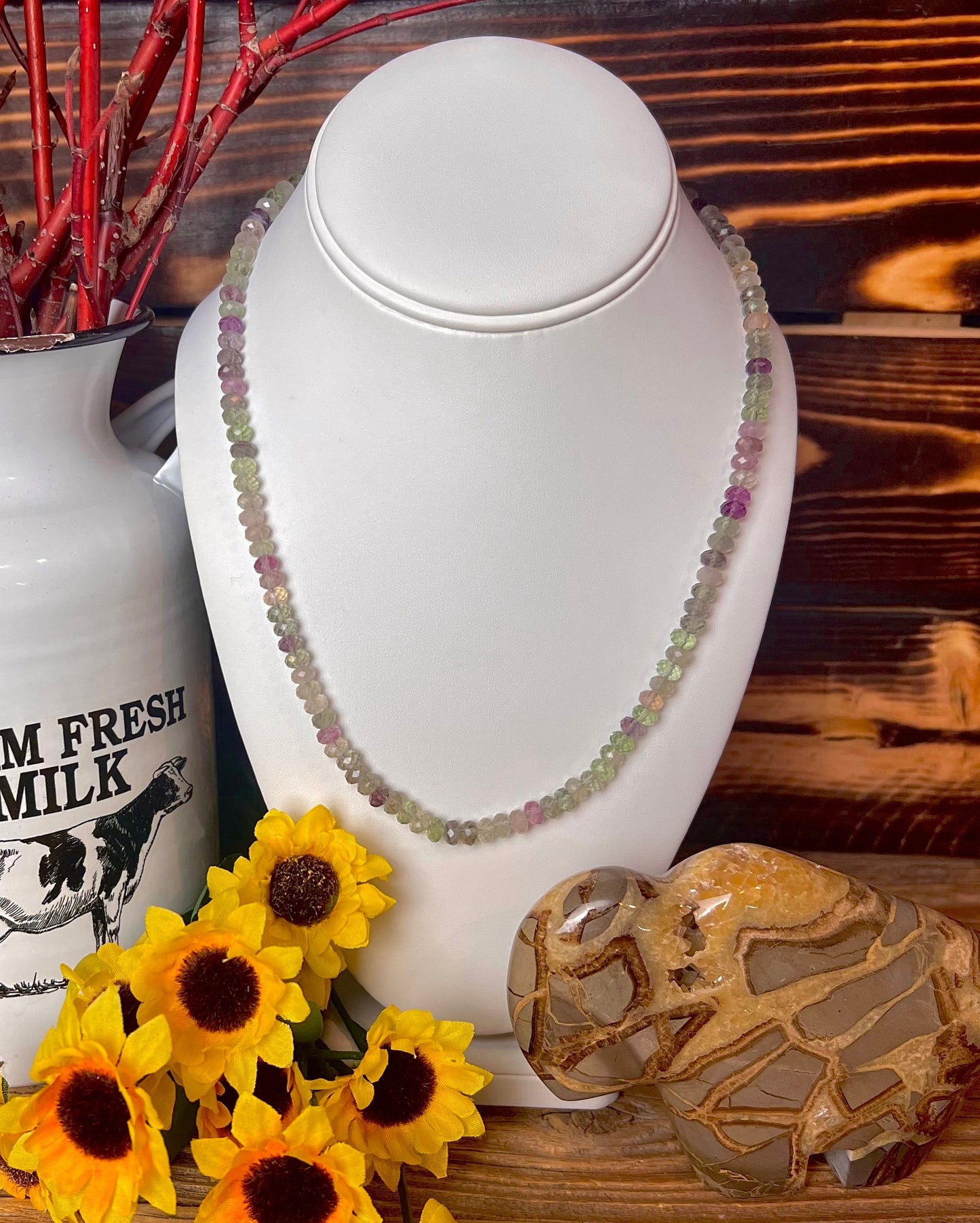 Fluorite Faceted Rondelle Beaded Necklace