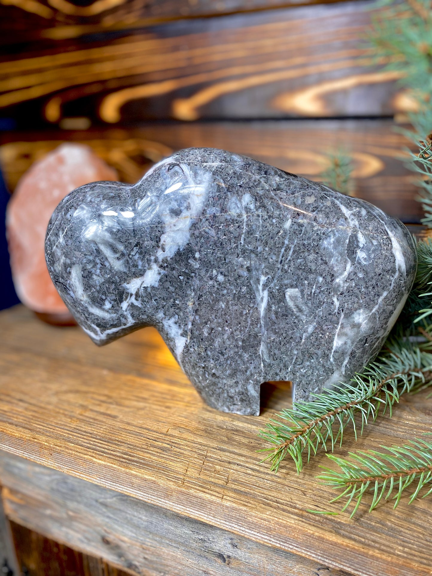 Fossil Gray Hand-Carved Buffalo