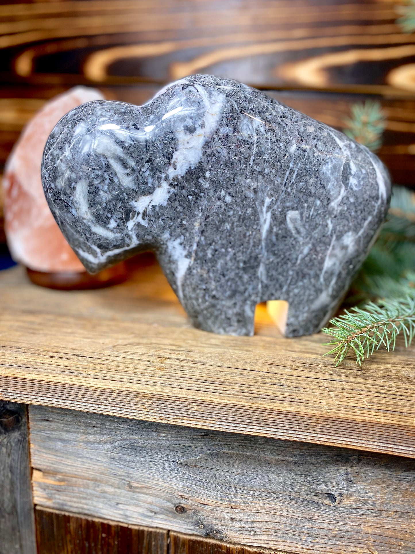Fossil Gray Hand-Carved Buffalo