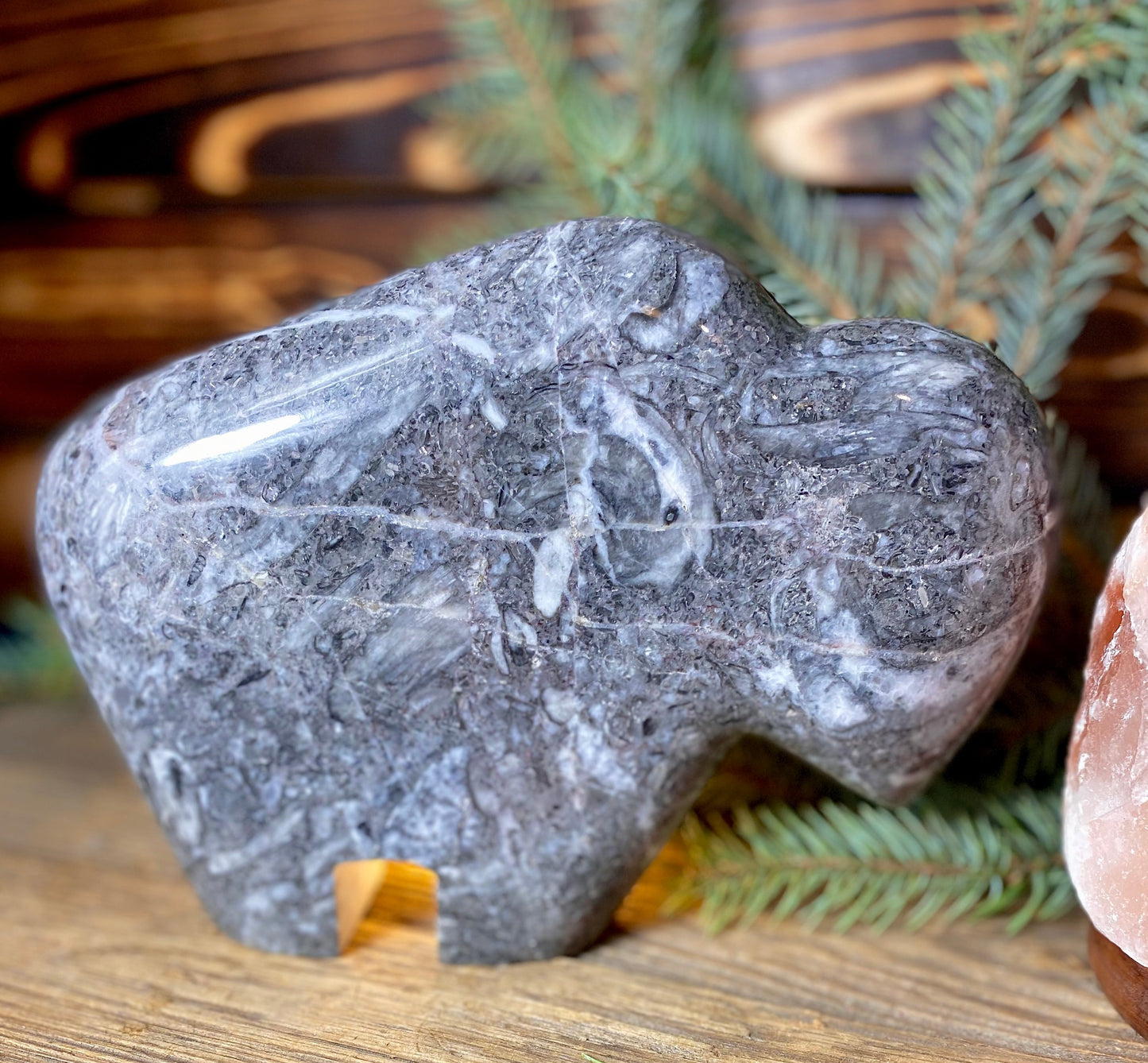 Fossil Gray Hand-Carved Buffalo