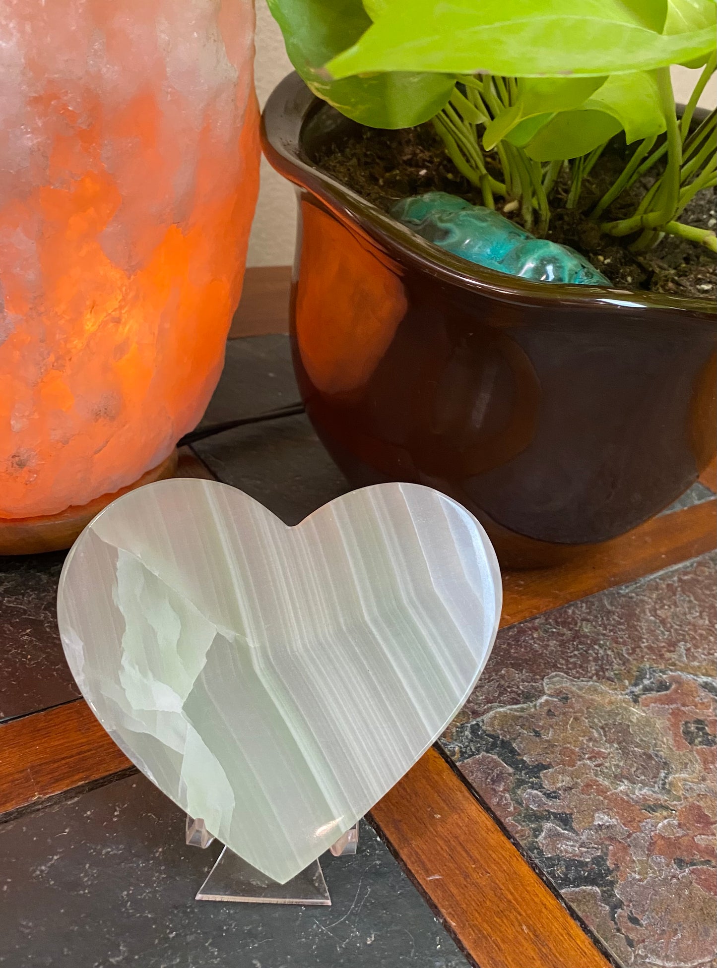 Green Calcite Polished Heart