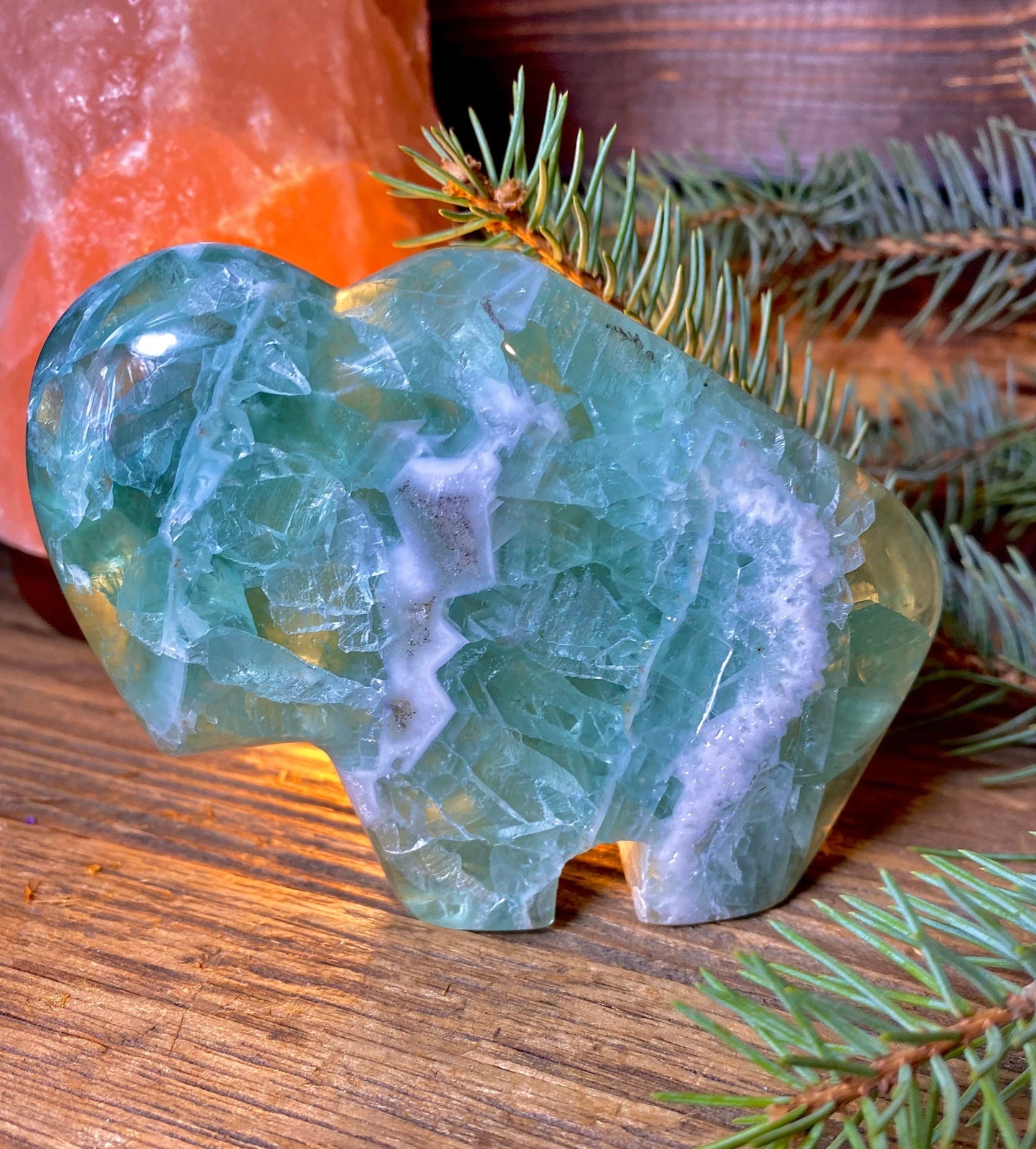 Green Fluorite Hand-Carved Buffalo