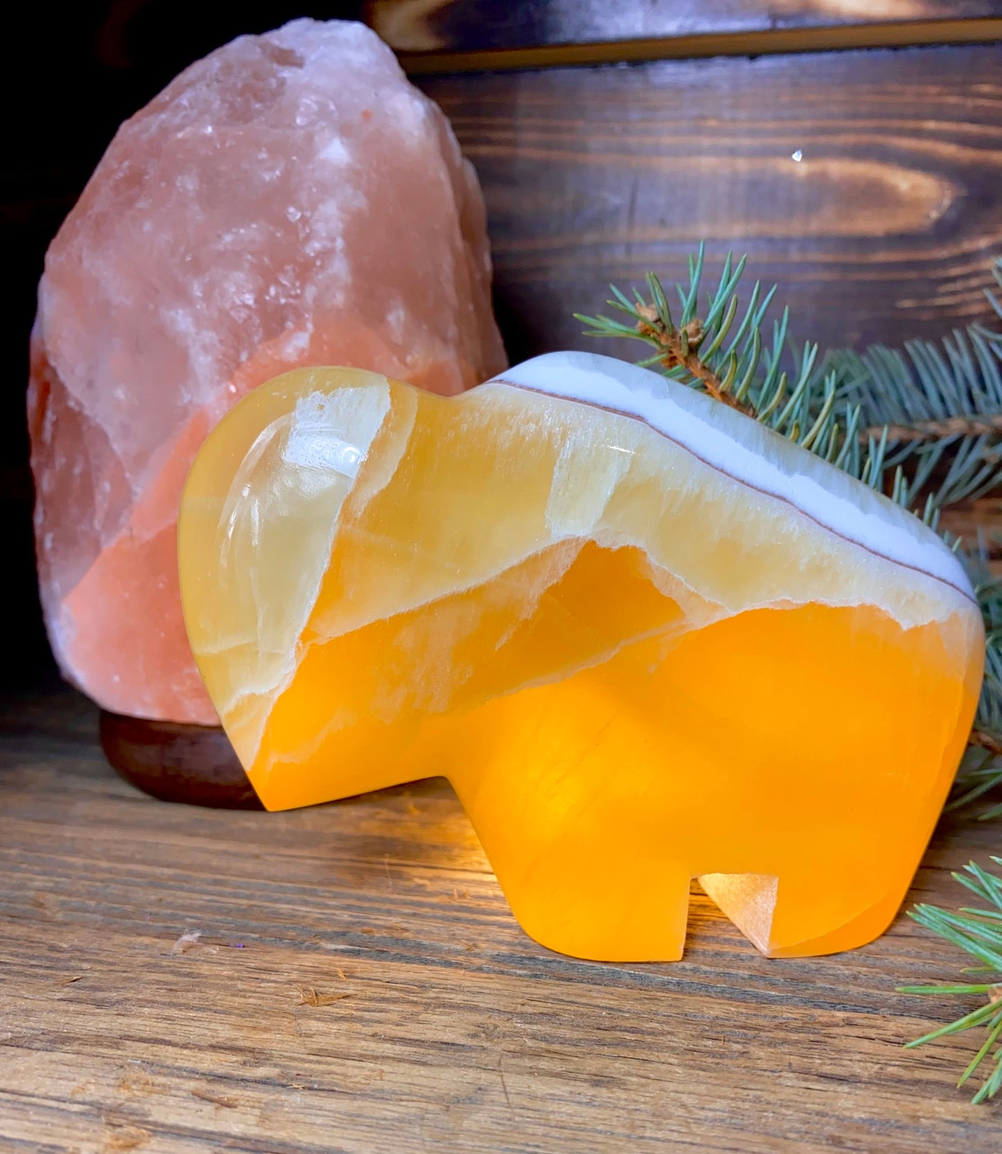 Honeycomb Calcite Hand-Carved Buffalo
