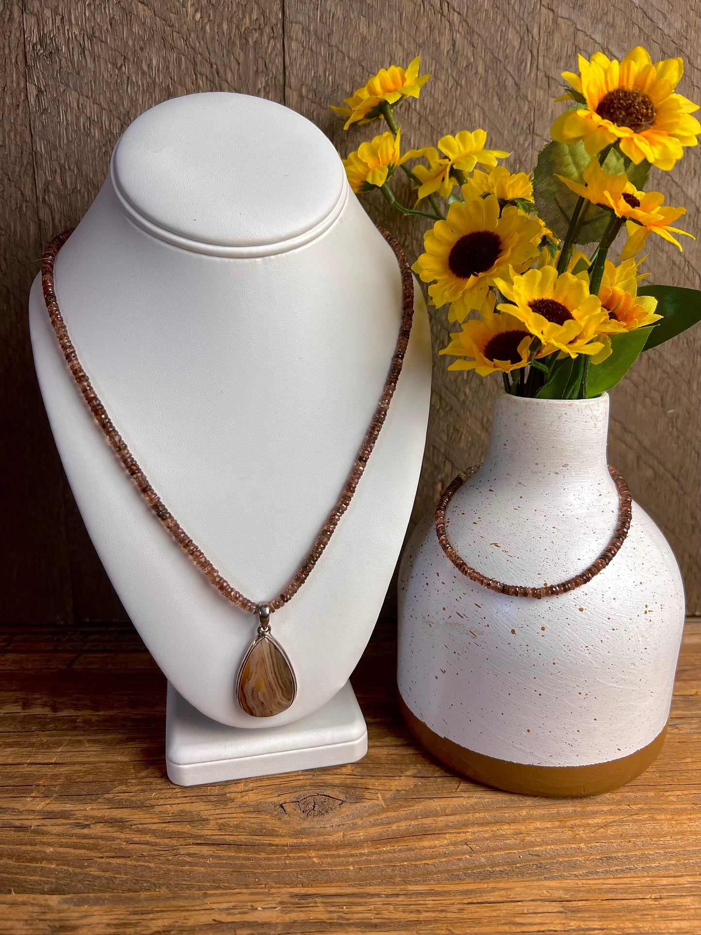 Andesine with Montana Agate Pendant Necklace and Bracelet Set