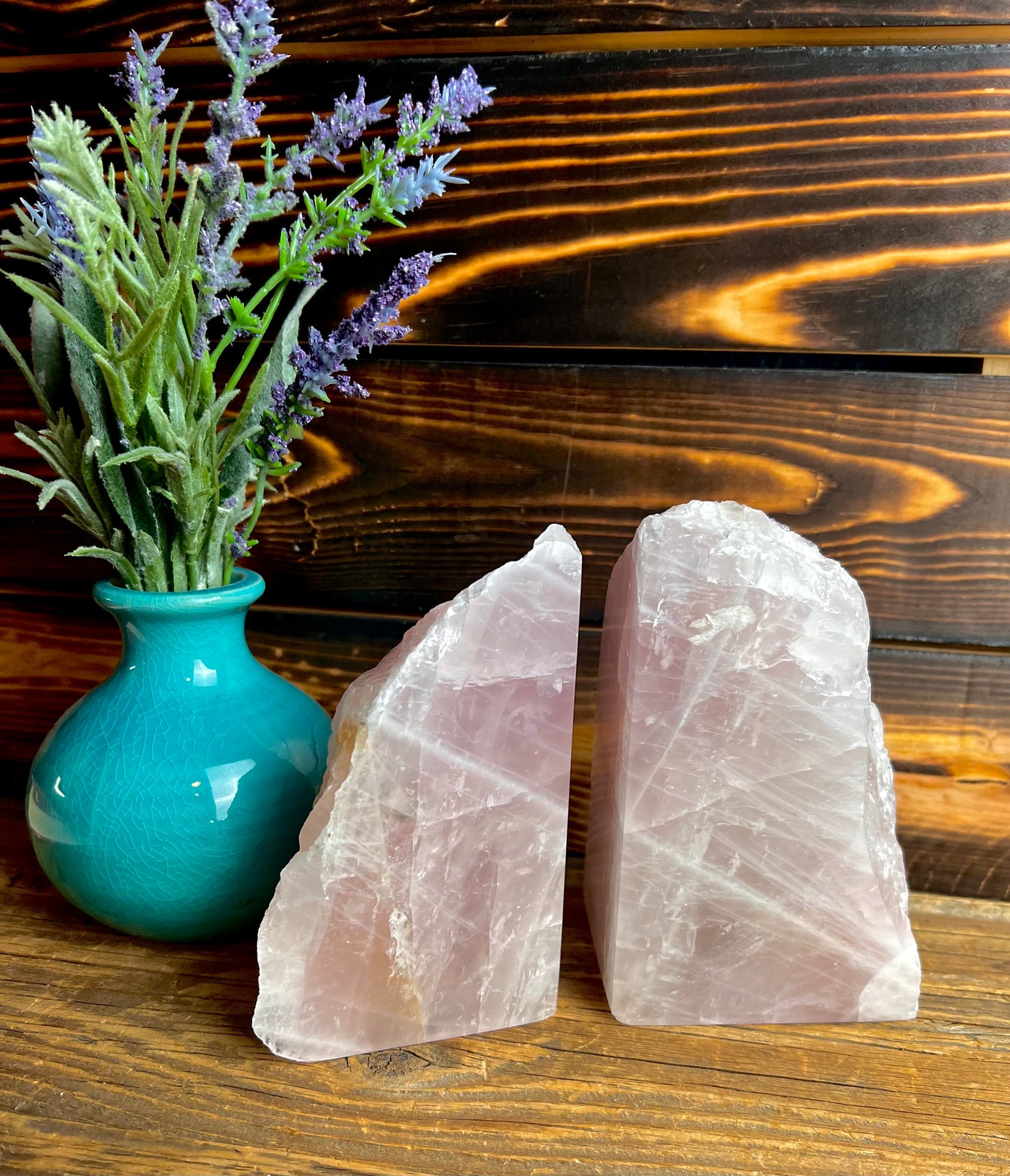 Rose Quartz Hand-Carved Bookends