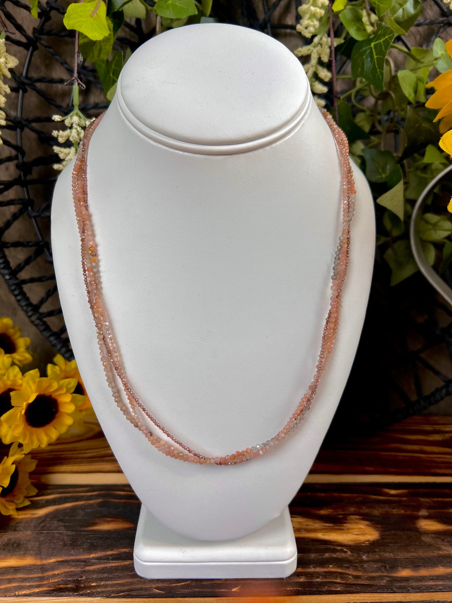 Peach Moonstone and Andesine Braided Necklace