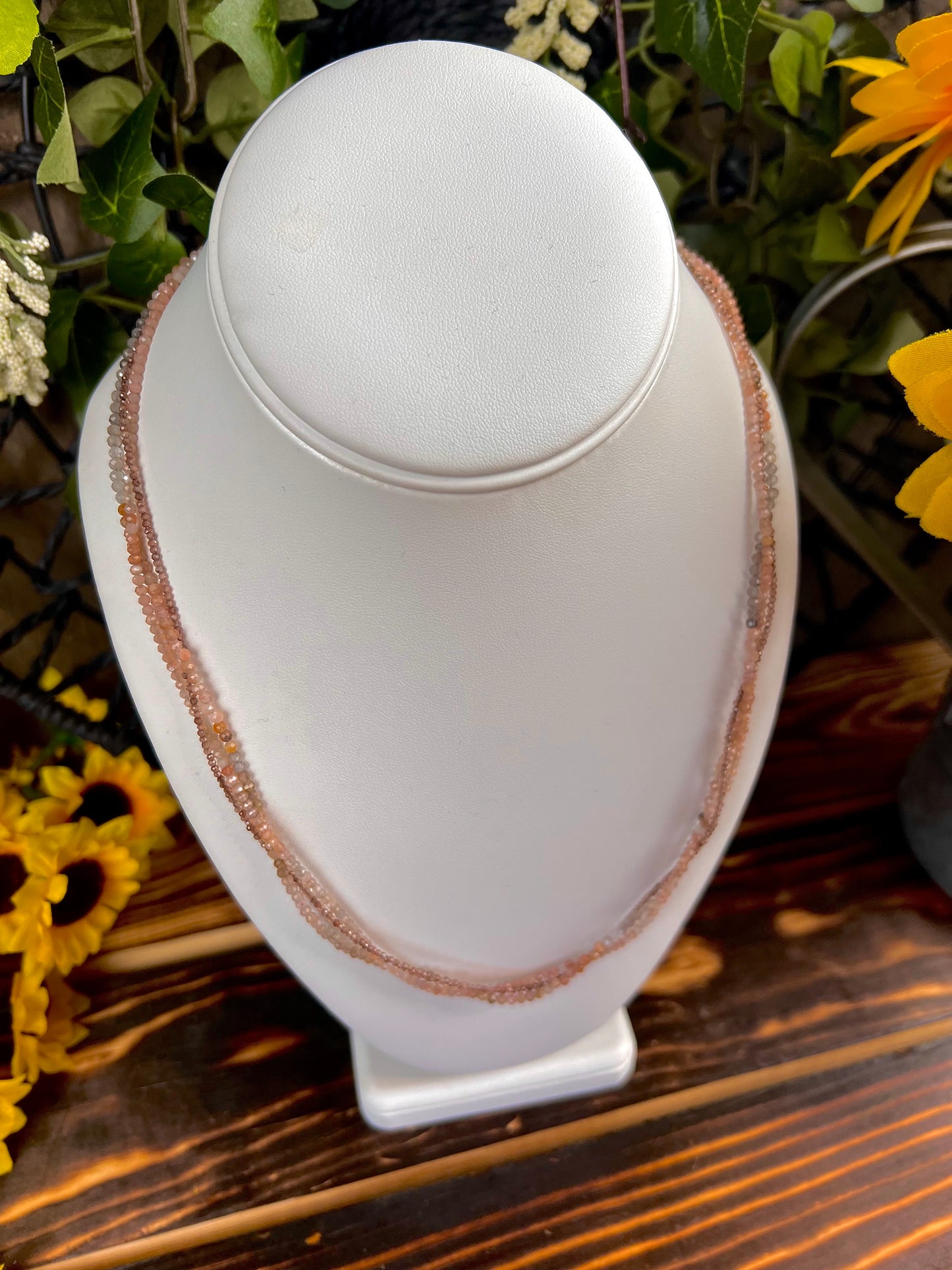 Peach Moonstone and Andesine Braided Necklace