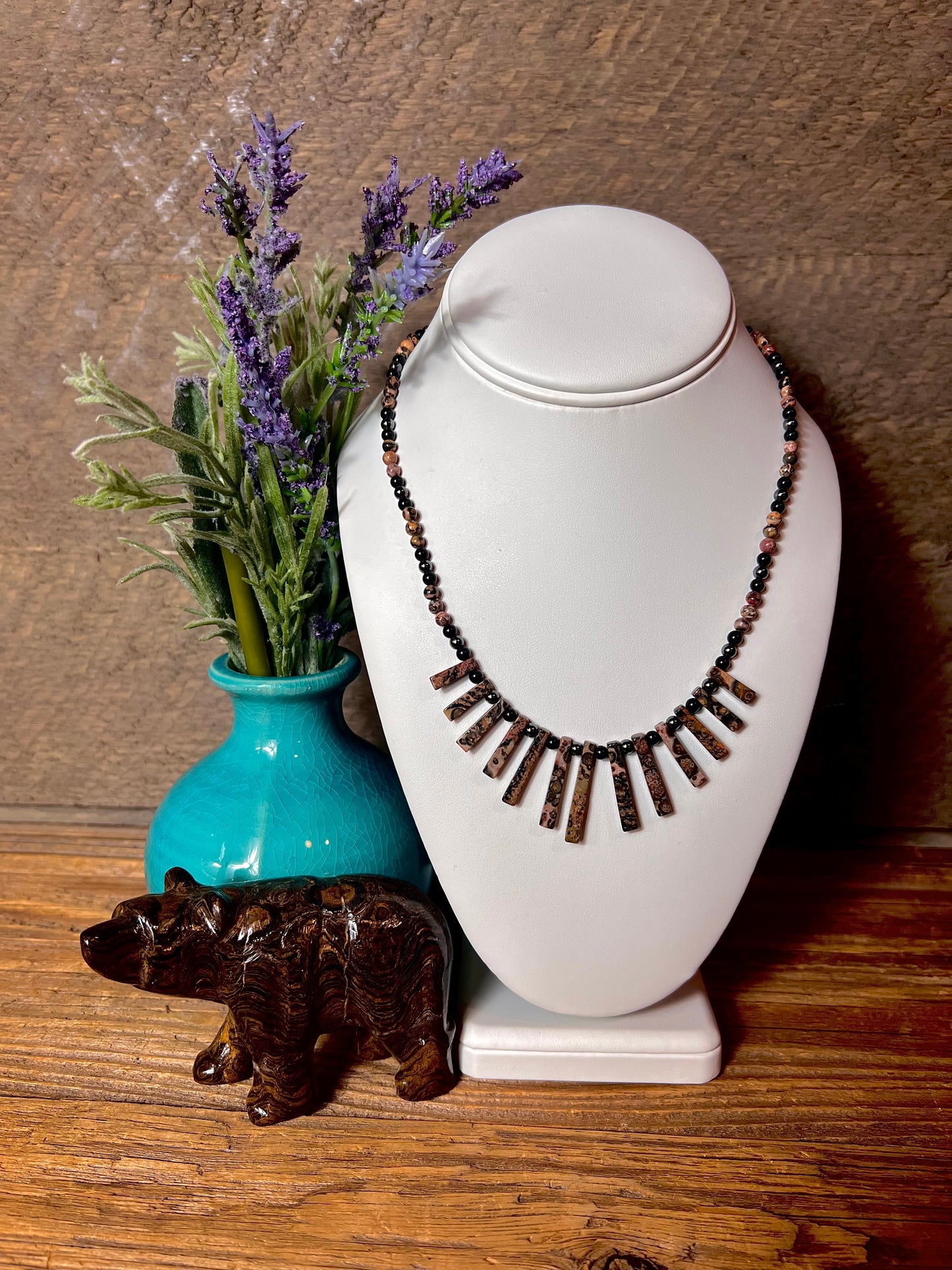 Leopard Skin Jasper Necklace with Hematite & Onyx