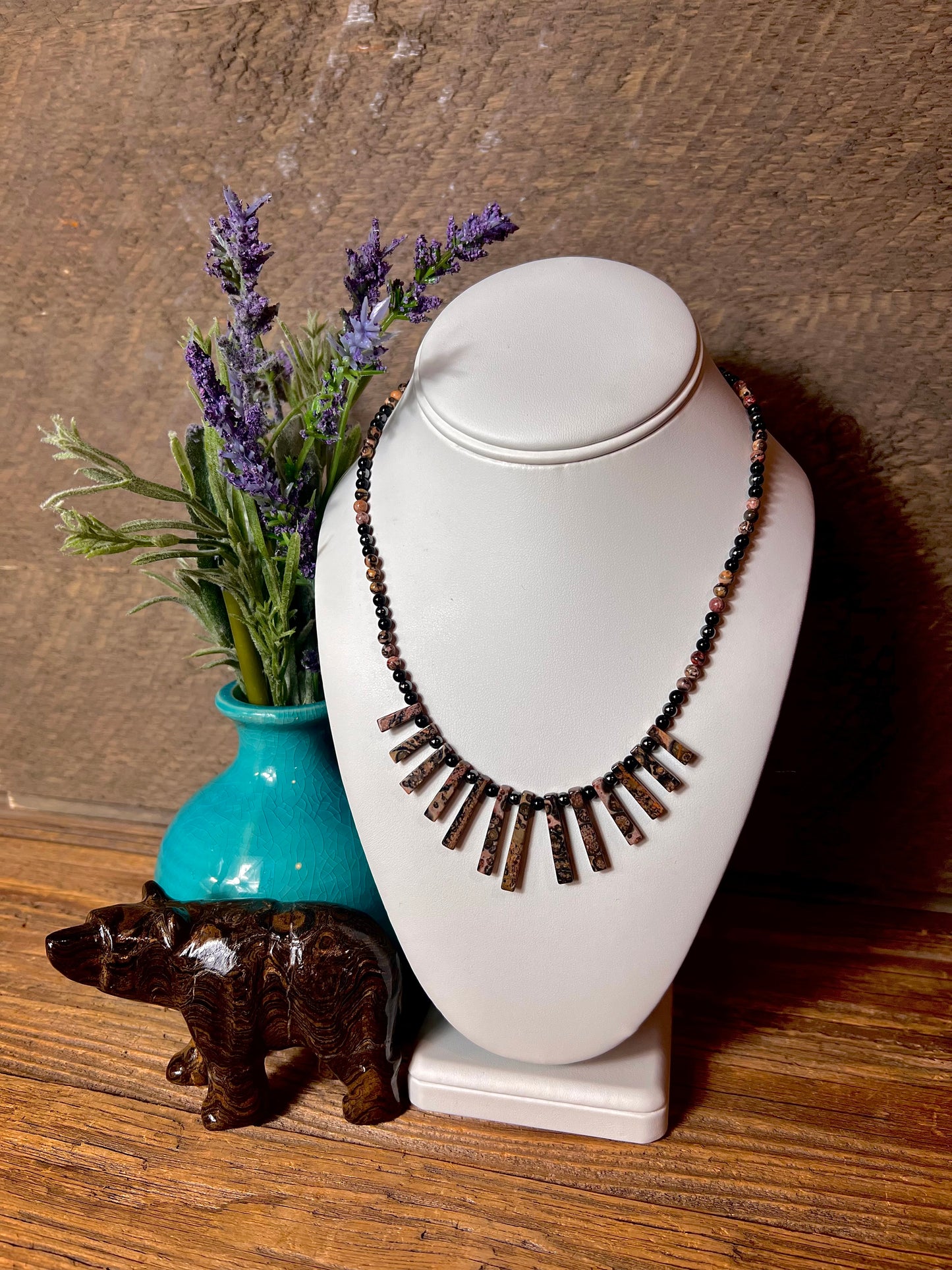 Leopard Skin Jasper Necklace with Hematite & Onyx