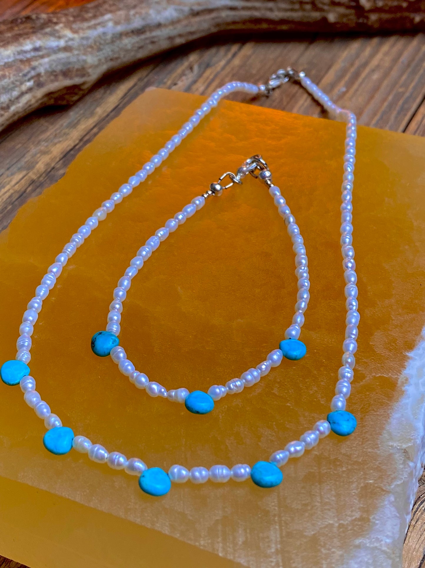 Sleeping Beauty Turquoise & Seed Pearl Bead Necklace
