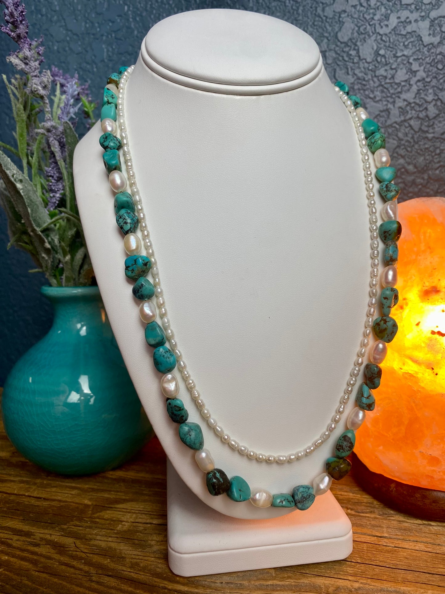 Turquoise & Seed Pearl Double Strand Bead Necklace