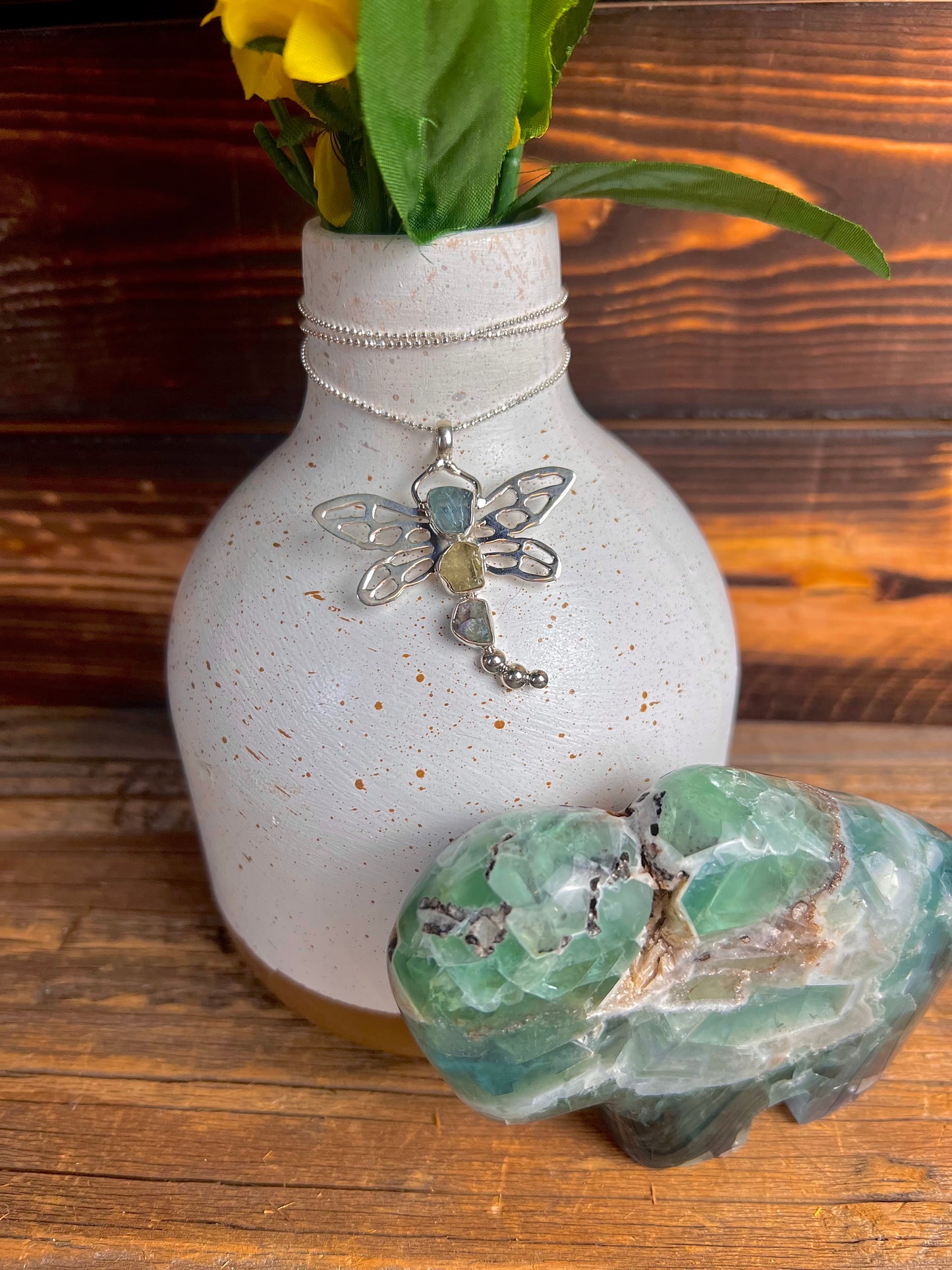 Rough Gemstone Dragonfly Necklace
