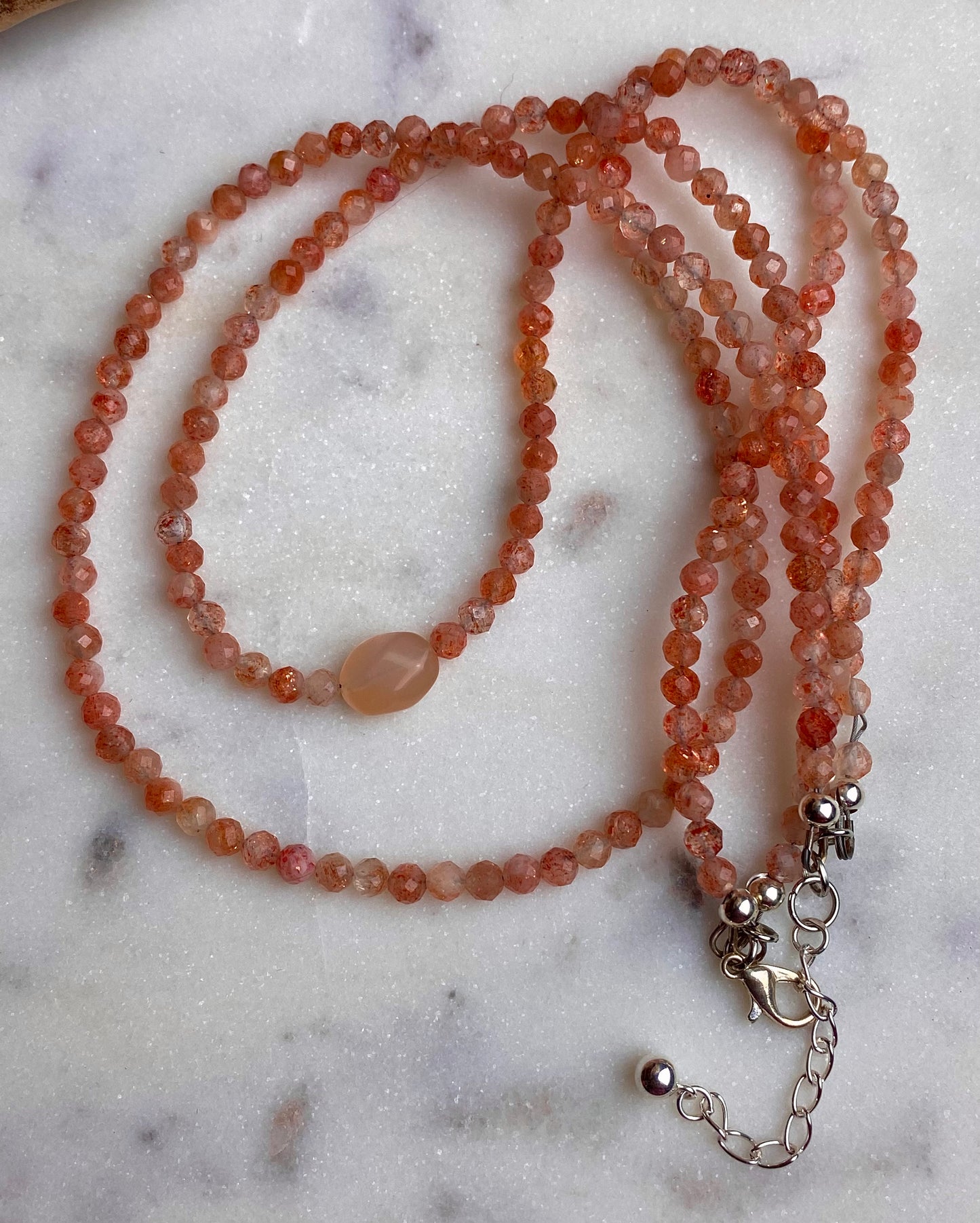 Sunstone Beaded Double Strand Necklace & Orange Coral Earring Set