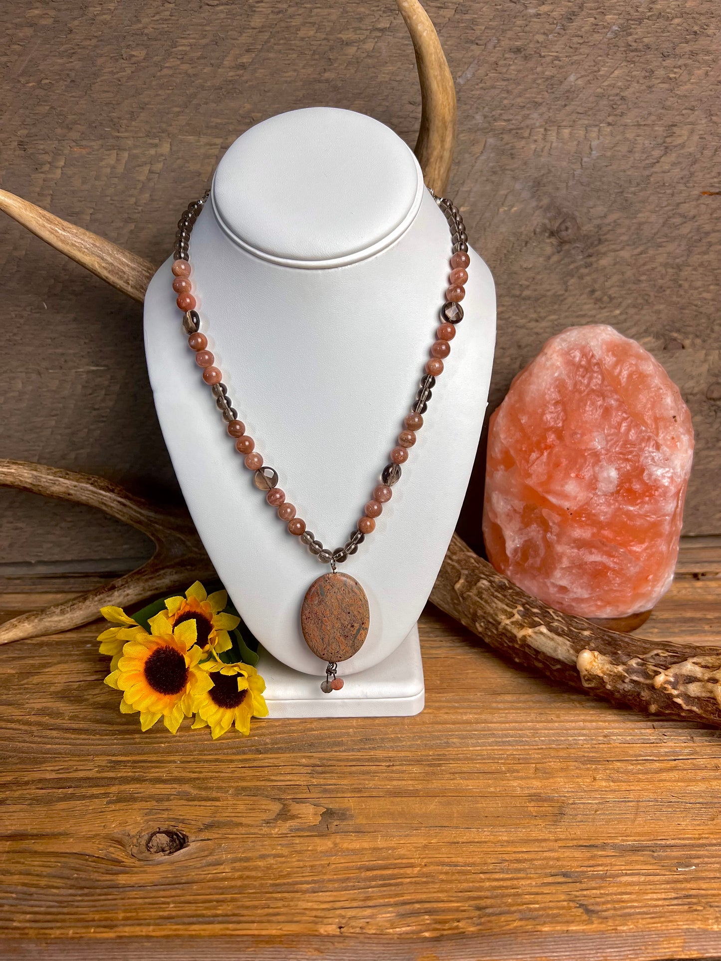 Sunstone & Smoky Quartz W/ Autumn Jasper Necklace