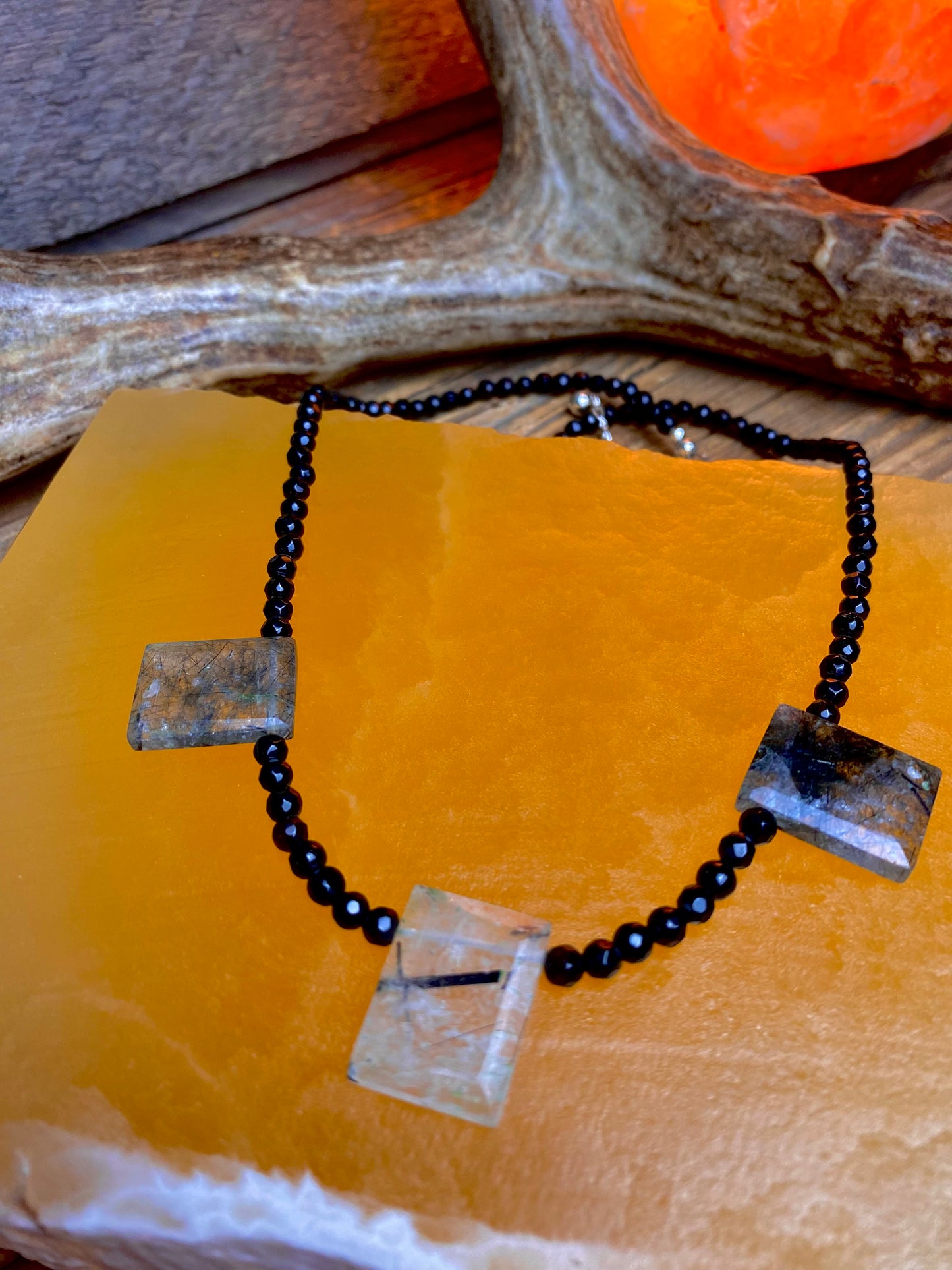Tourmalinated Quartz & Black Spinel Necklace