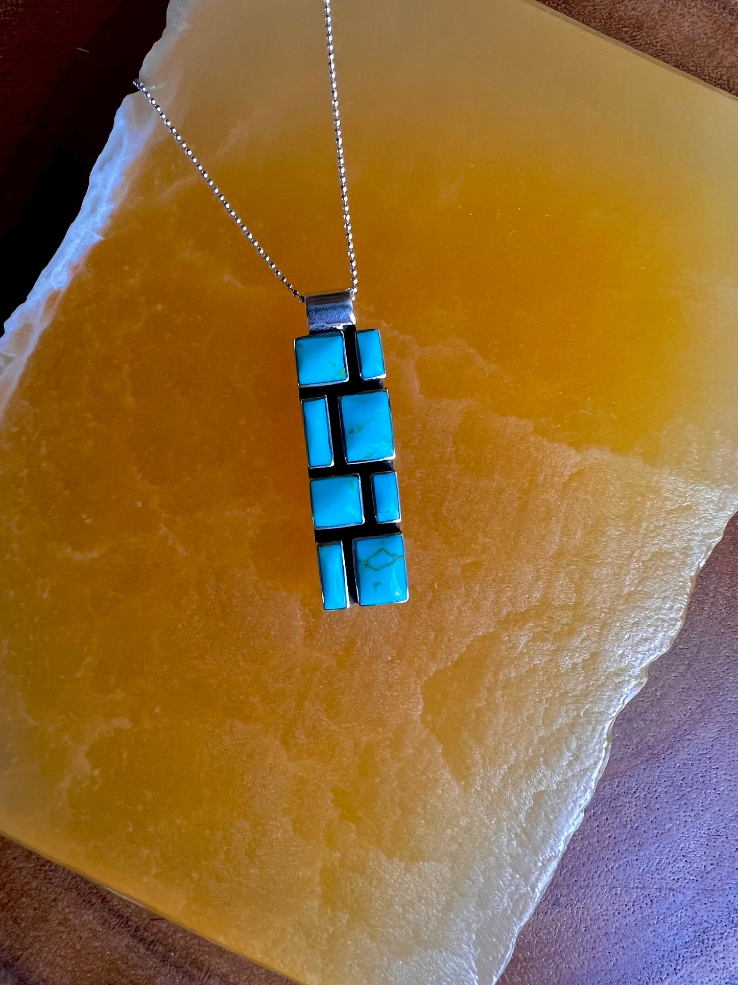 Turquoise Resin Sterling Silver Mosaic Necklace