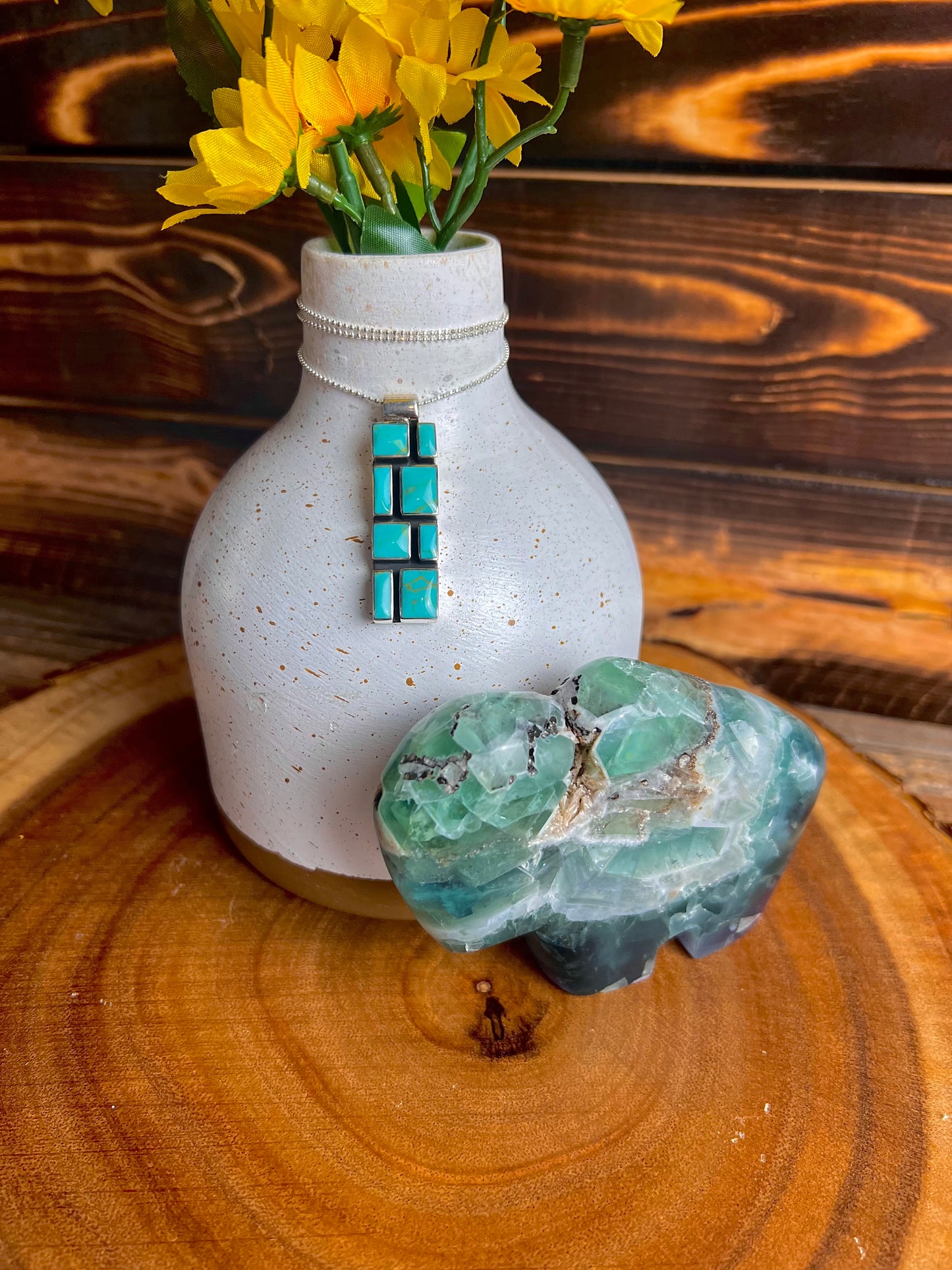 Turquoise Resin Sterling Silver Mosaic Necklace