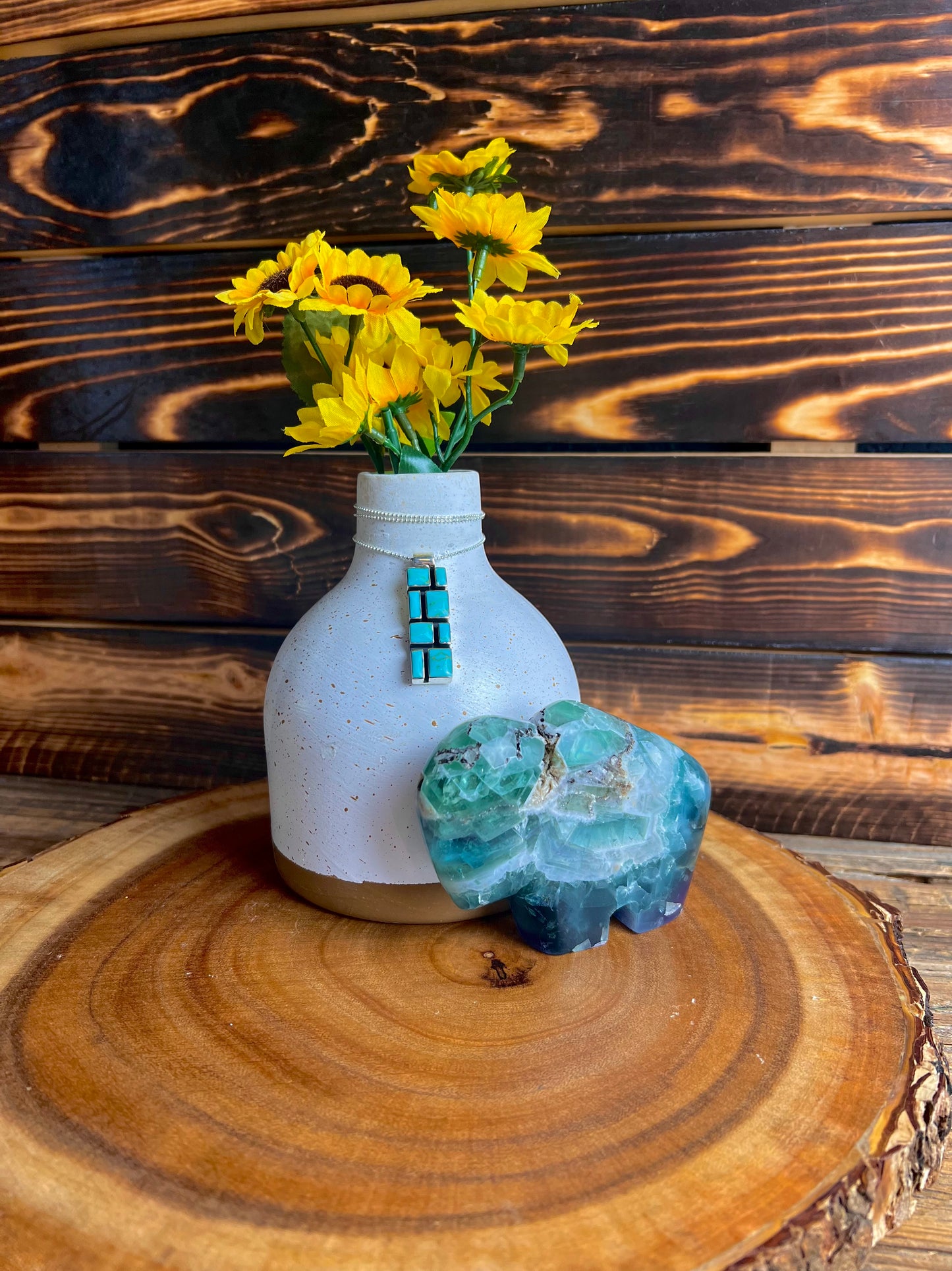 Turquoise Resin Sterling Silver Mosaic Necklace