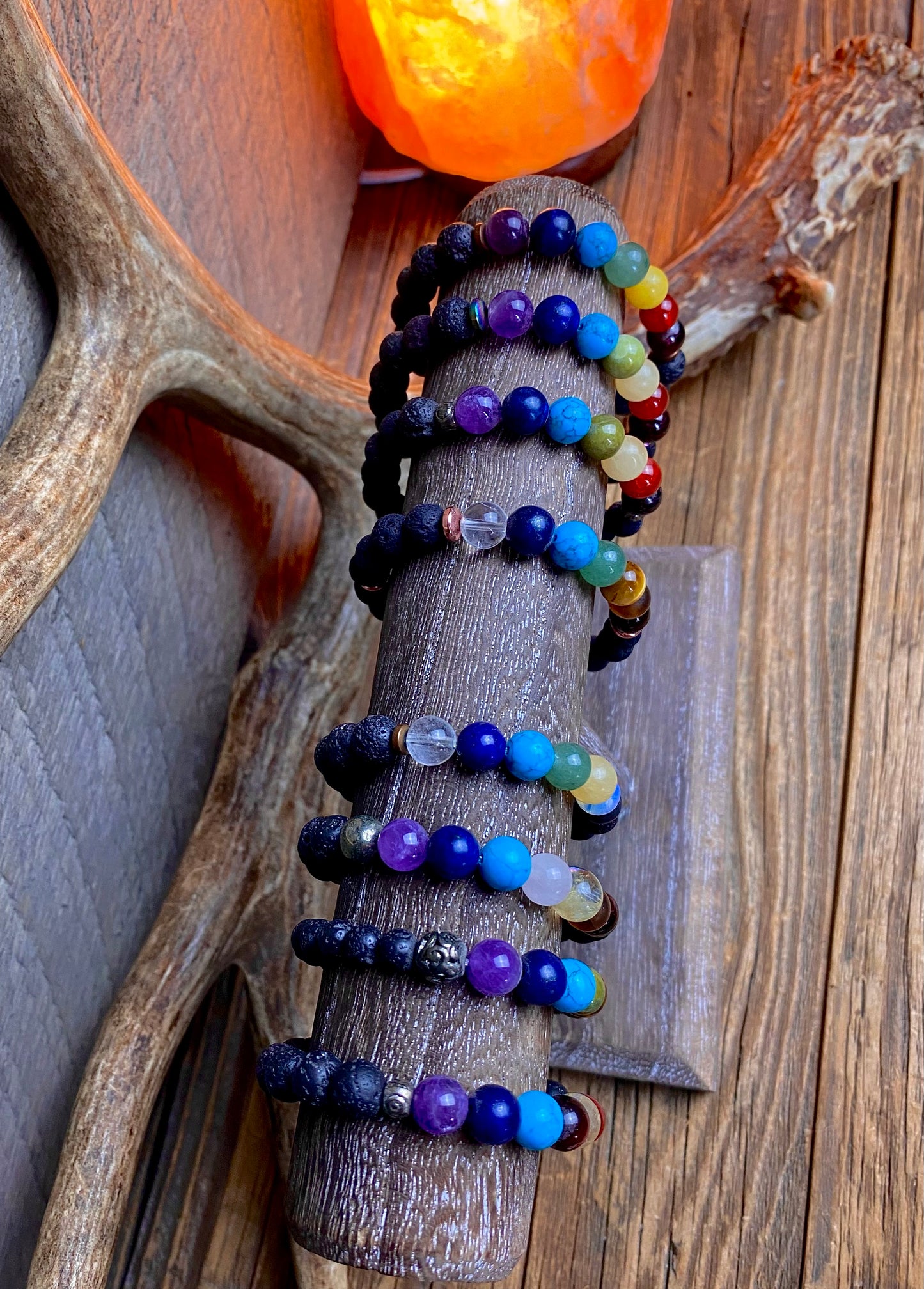Chakra and Lavastone Stretch Bracelet
