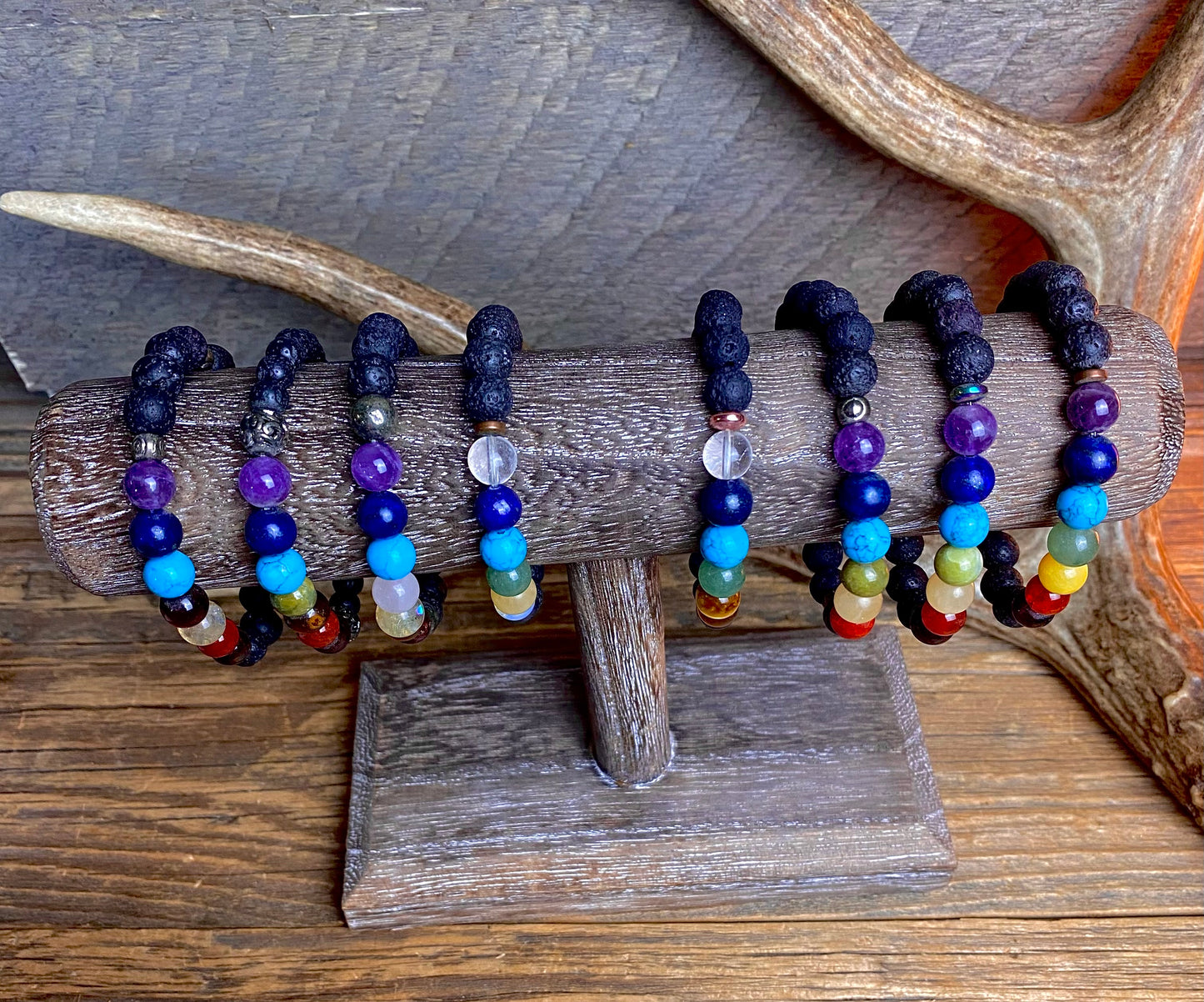Chakra and Lavastone Stretch Bracelet