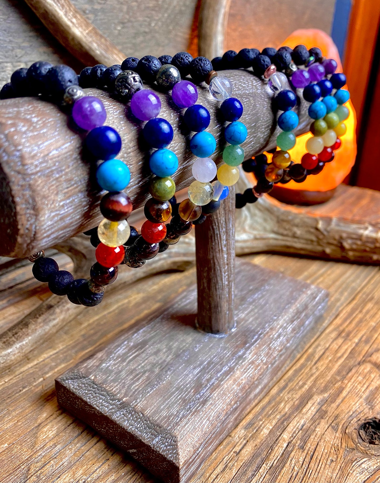 Chakra and Lavastone Stretch Bracelet