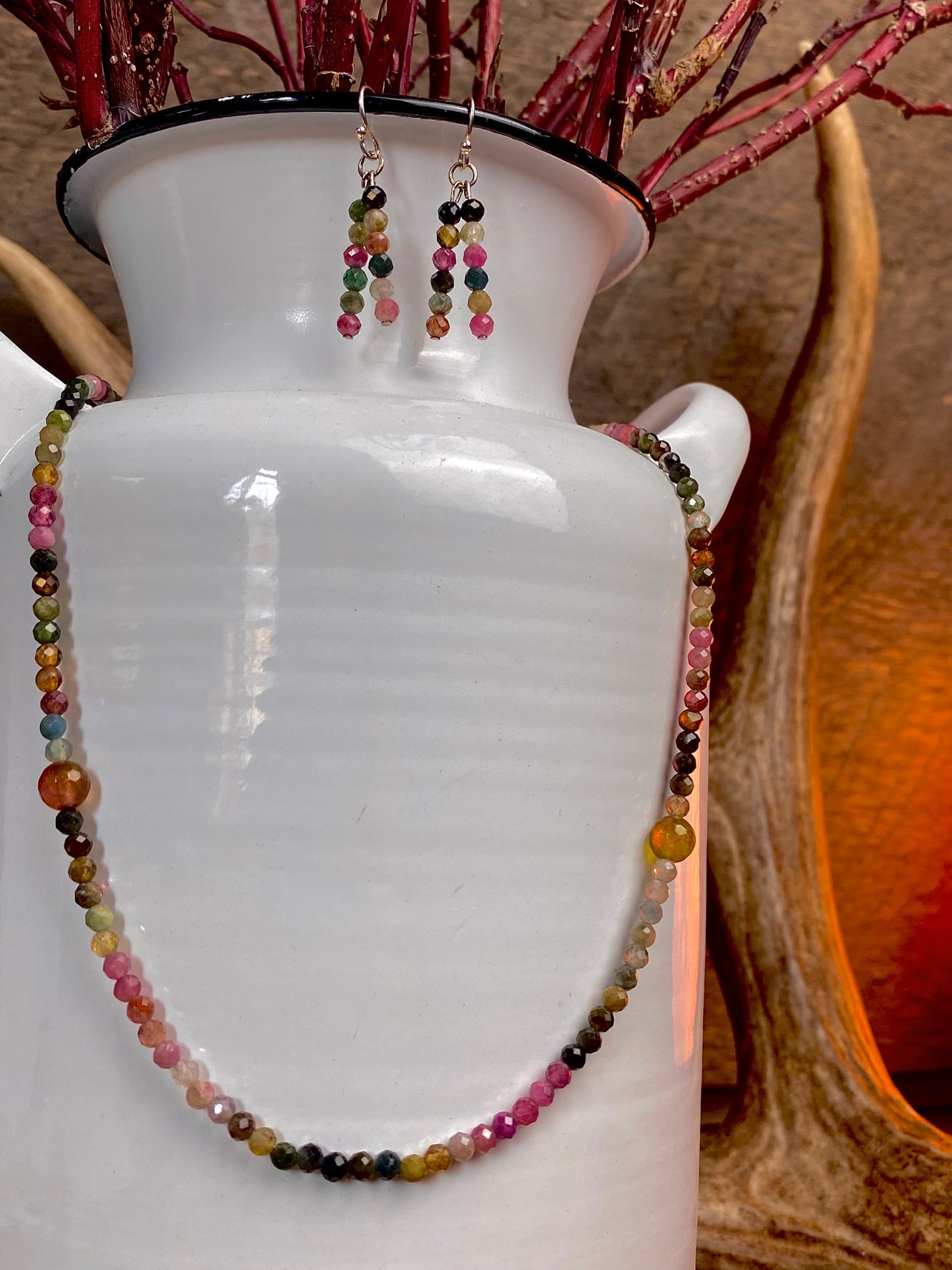 Rainbow Tourmaline Necklace & Earring Jewelry Set