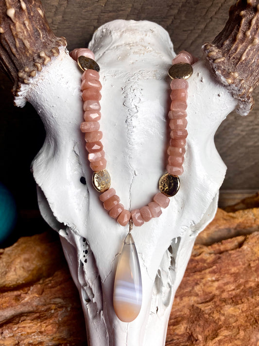 Sunstone Necklace W/ Chalcedony Pendant