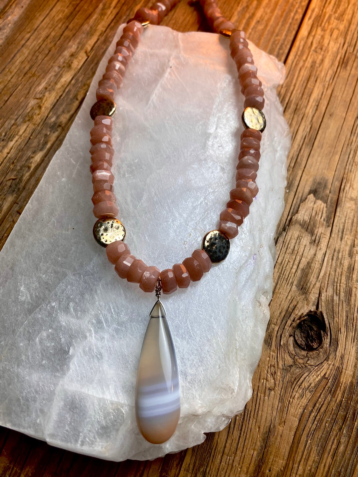 Sunstone Necklace W/ Chalcedony Pendant