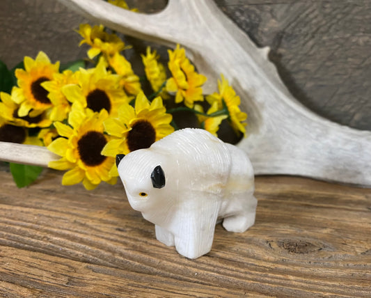 White Alabaster Buffalo Sculpture