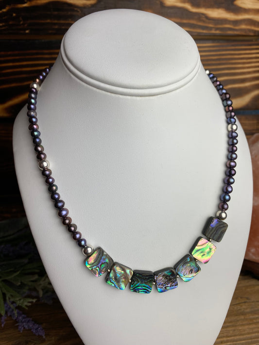 Abalone & Fresh Water Peacock Pearl Necklace