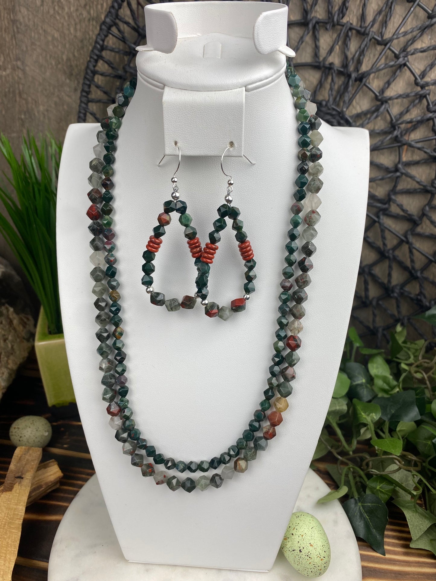 Bloodstone Faceted Double Strand Bead Necklace