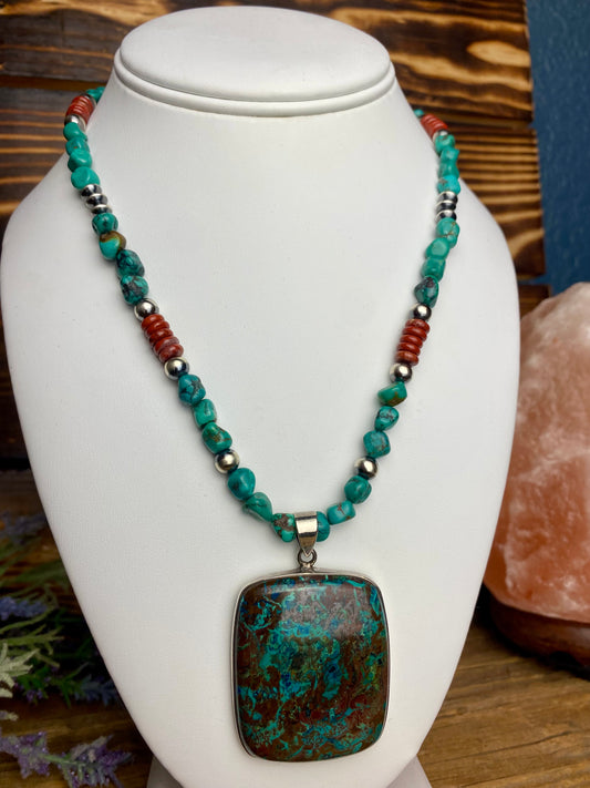 Navajo Pearl, Turquoise & Res Jasper Necklace