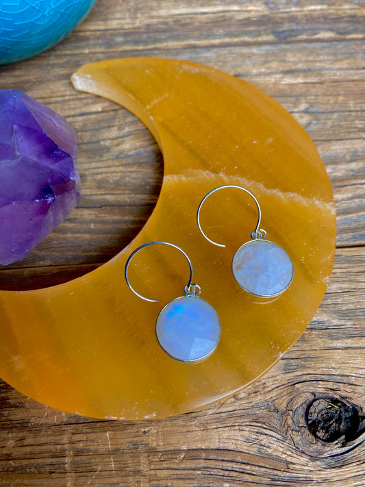 Rainbow Moonstone Round Faceted Earrings