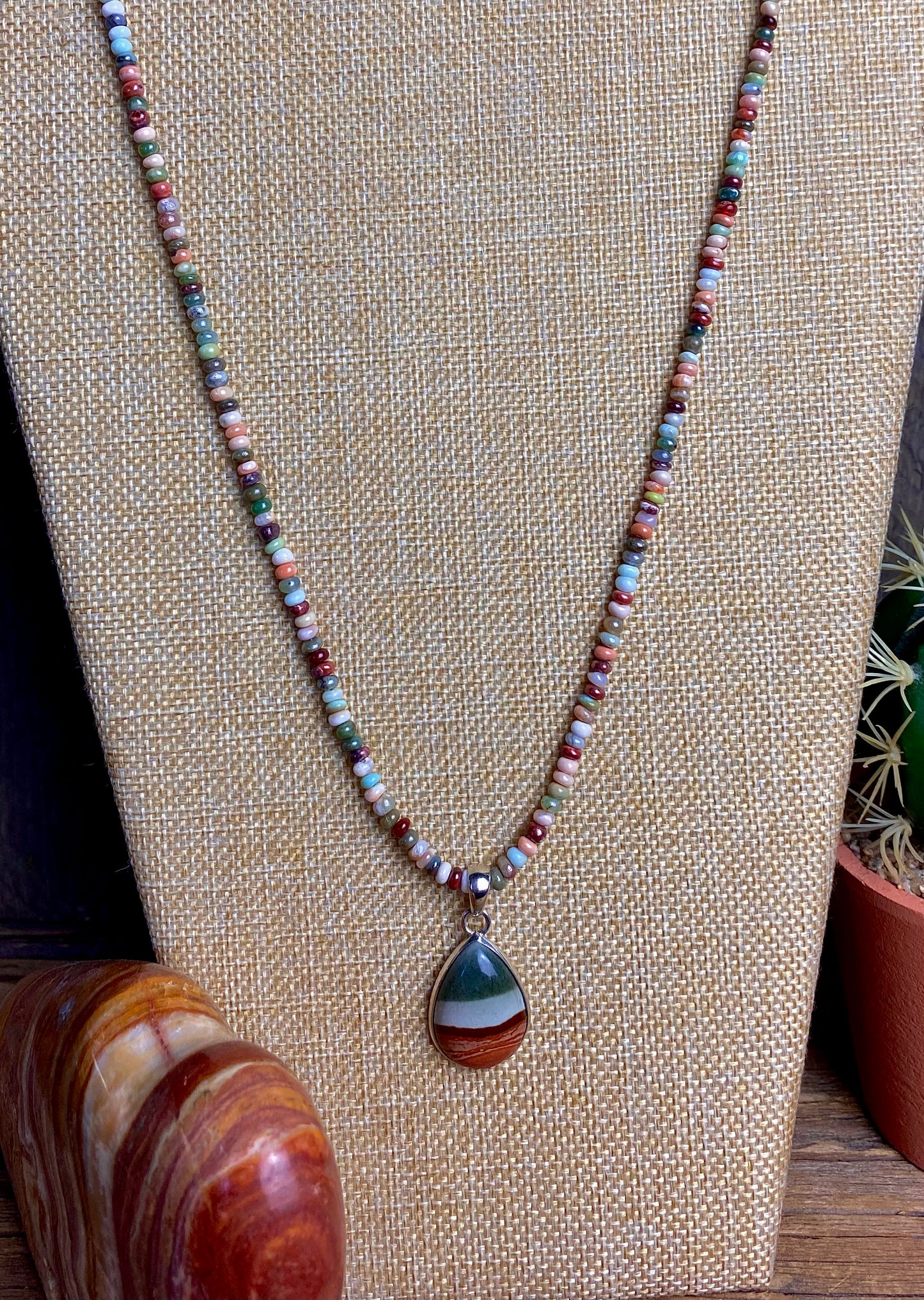 Multi-Colored Opal Necklace w/ Landscape Jasper Pendant