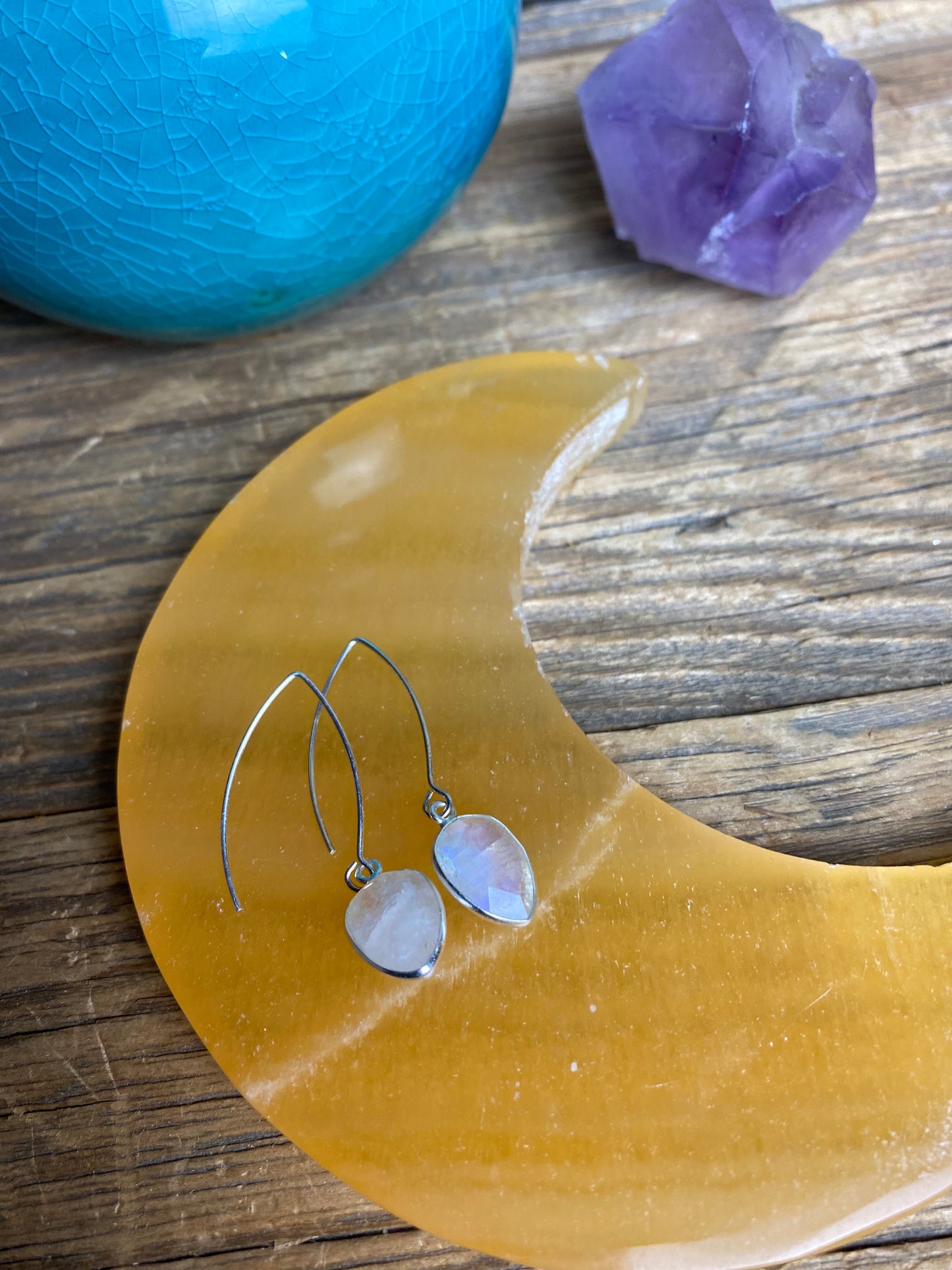 Rainbow Moonstone Tear Drop Faceted Earrings