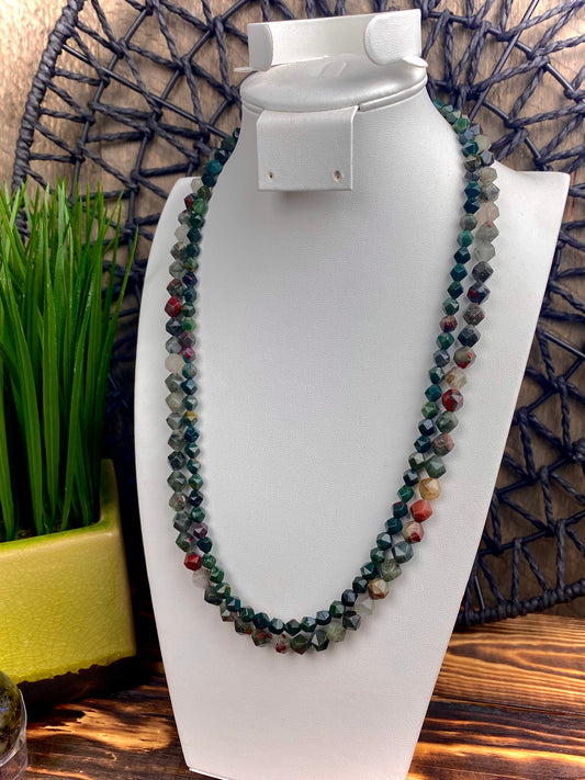 Bloodstone Faceted Double Strand Bead Necklace