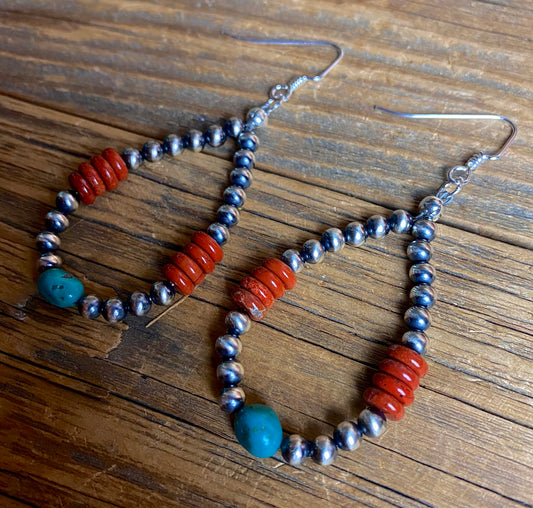 Navajo Pearl, Turquoise & Jasper Earrings