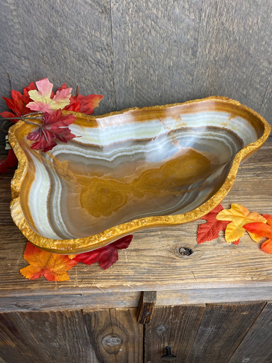 Onyx Natural Freeform Carved Bowl