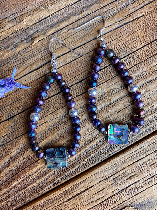 Abalone & Fresh Water Peacock Pearl Earrings