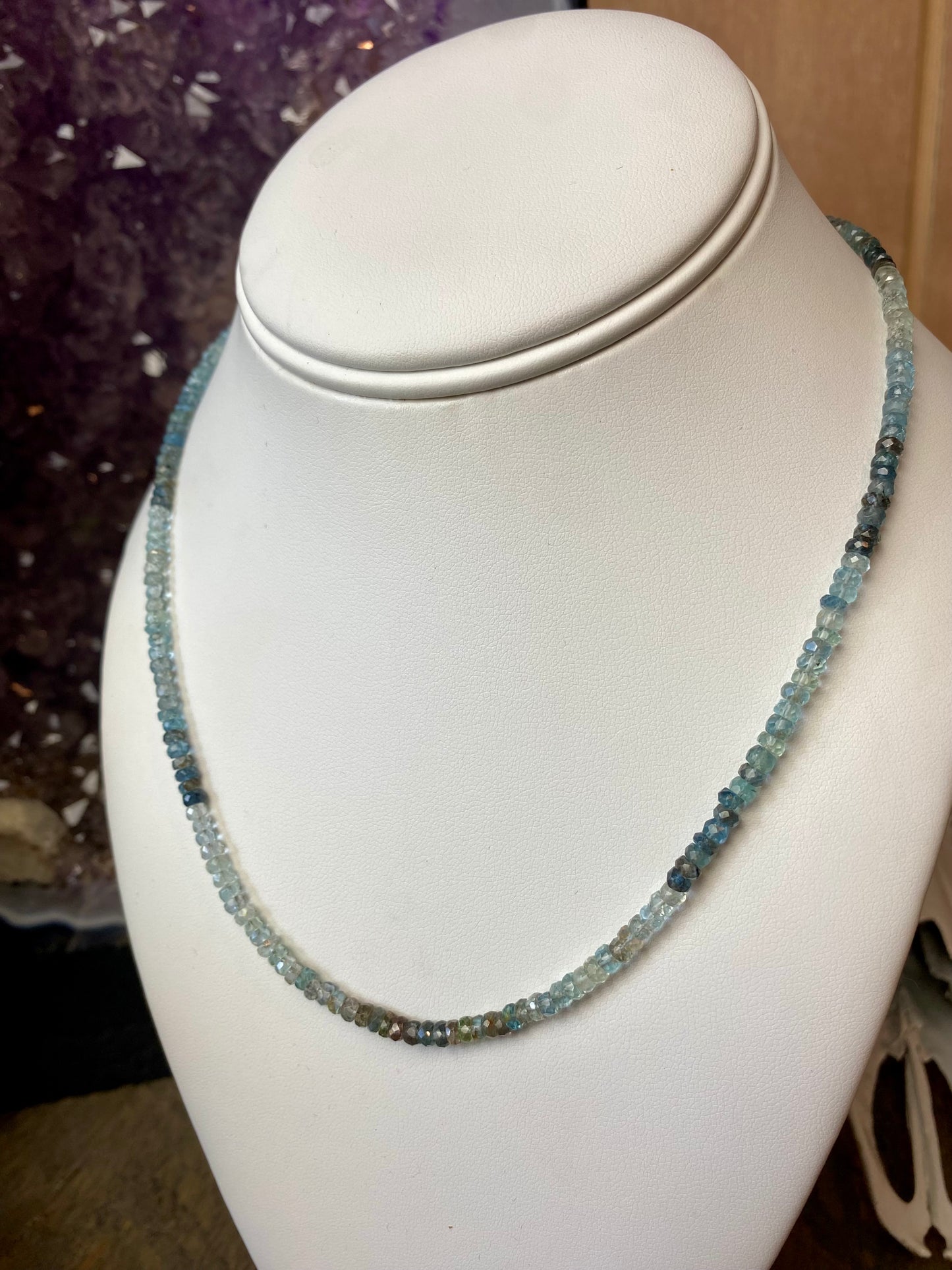 Aquamarine Ombre' Faceted 2mm Necklace