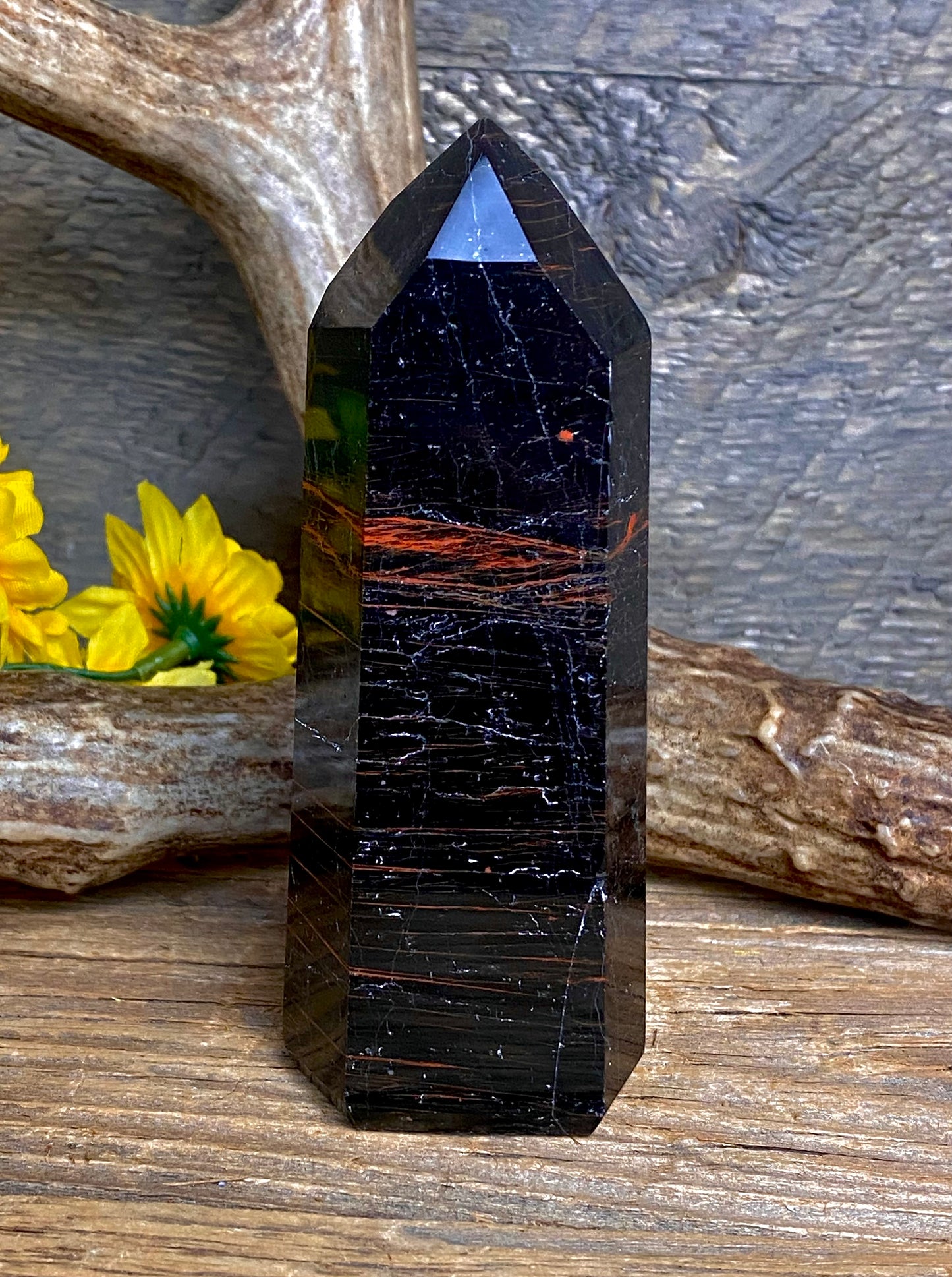 Black Tourmaline & Iron Polished Pillar