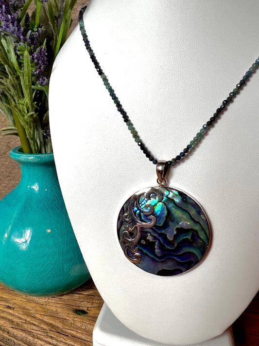 Abalone Sterling Silver w/ Blue Ombre Tourmaline Necklace