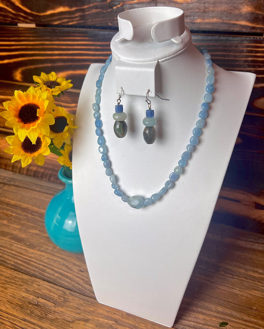 Aquamarine Nugget Necklace & Earring Set